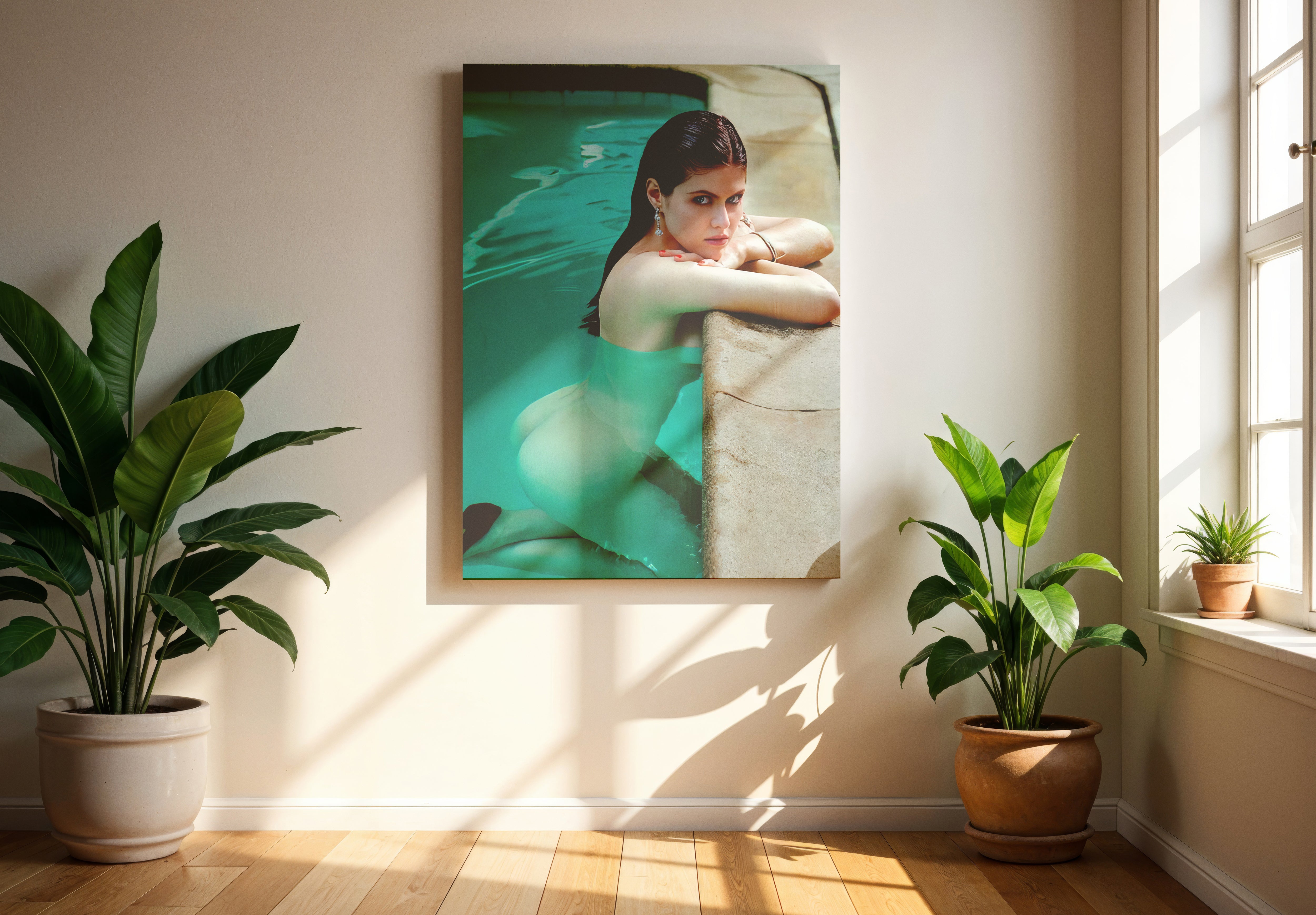 Alexandra Daddario Pool Poster or Canvas Wall Art sexy print nude