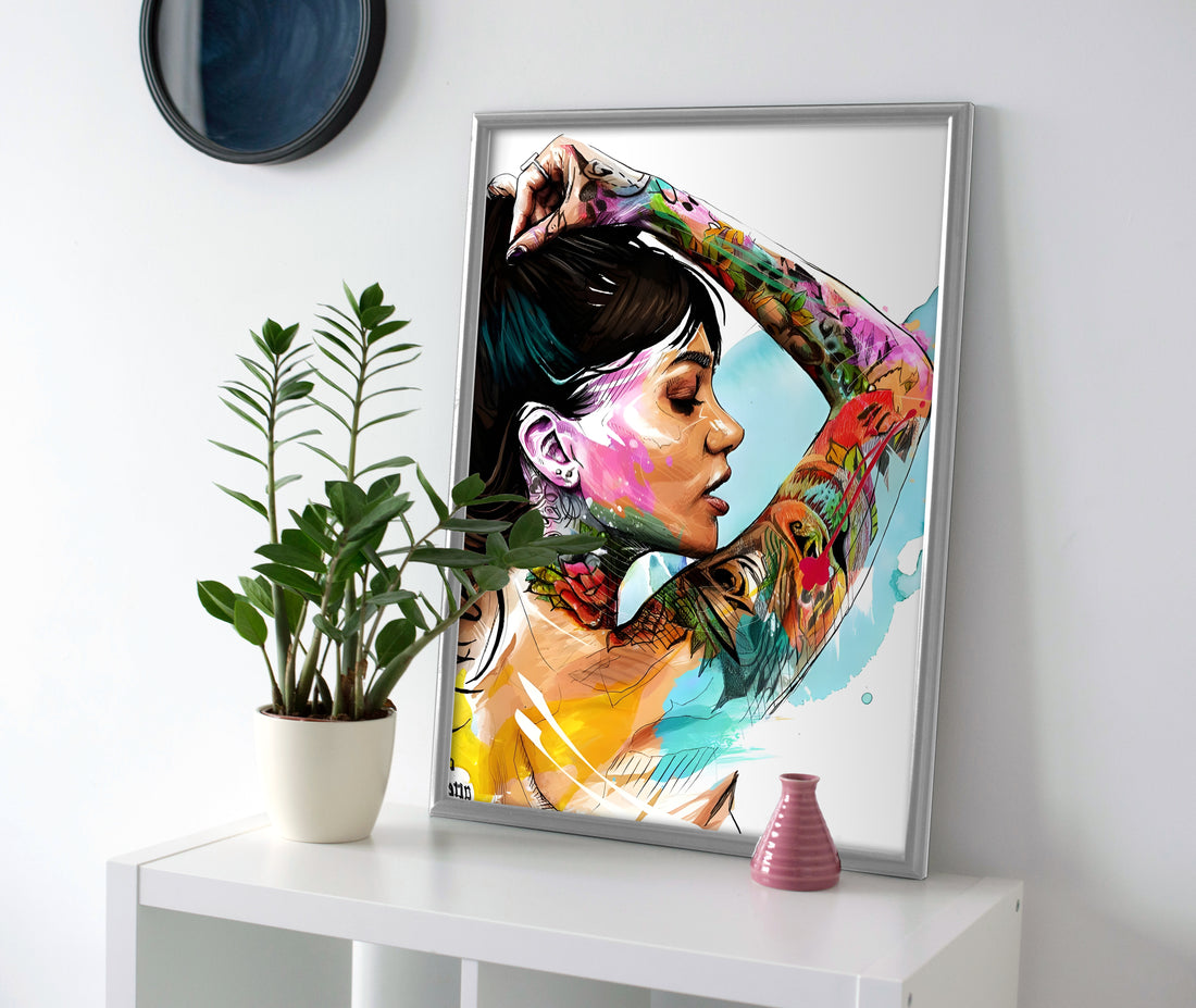 Girl with Tattoos poster canvas wall art print painting artwork decor