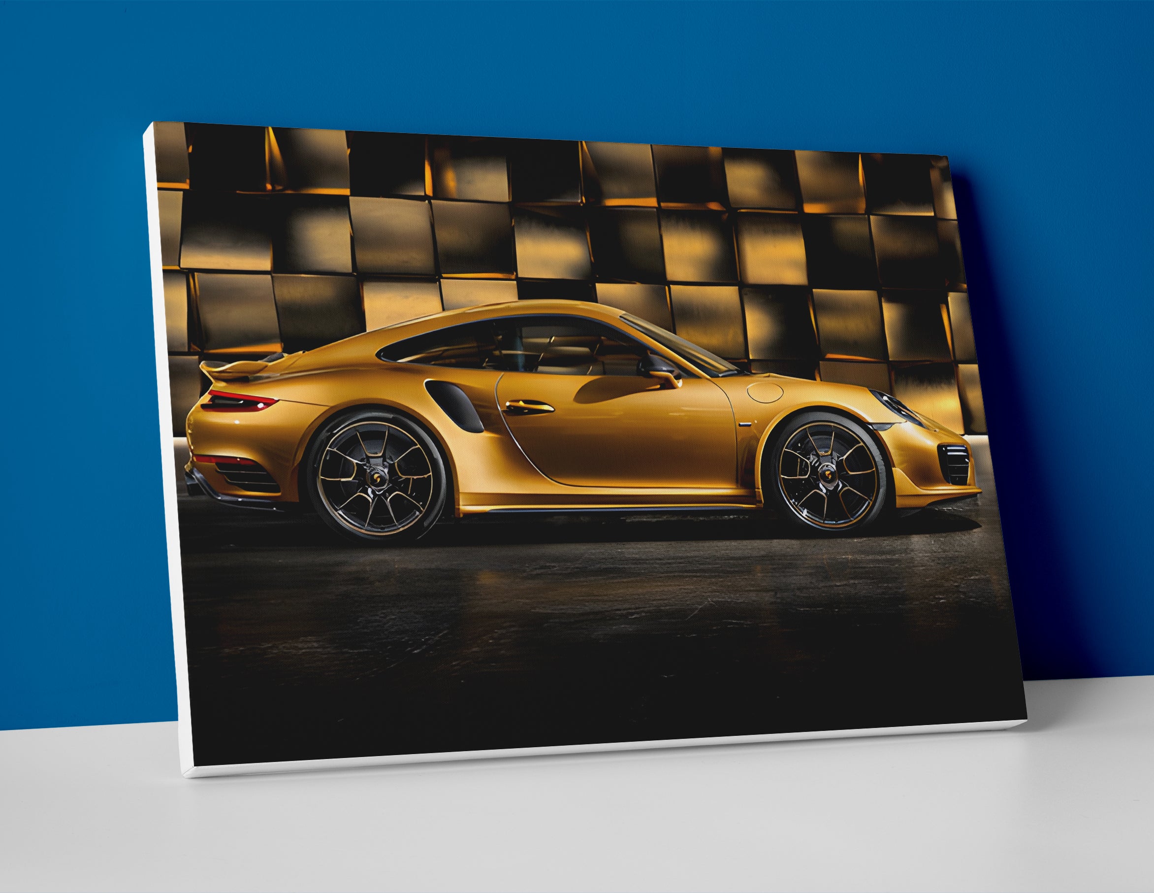 Gold Porsche 911 poster canvas wall art print decor