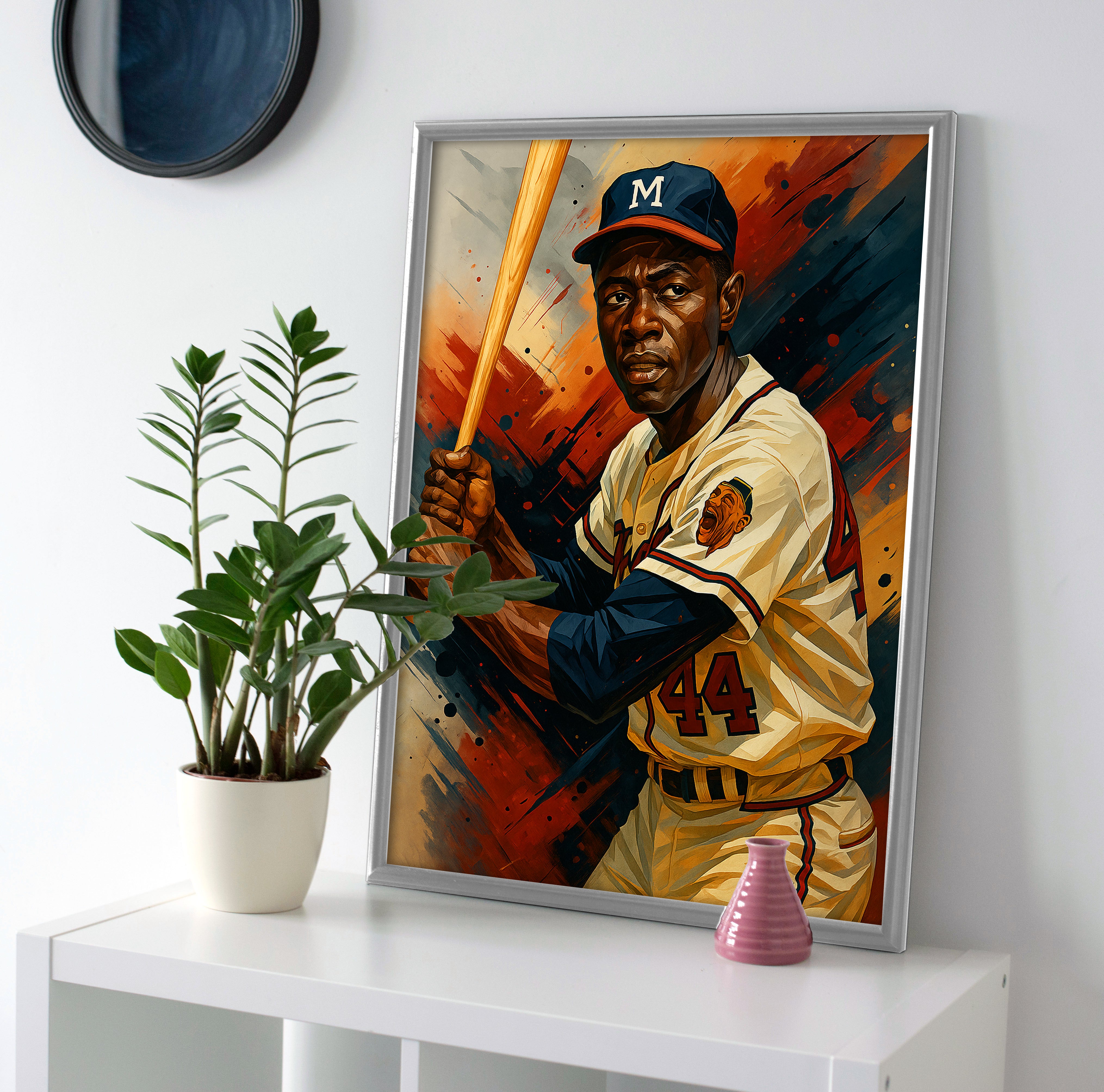 Hank Aaron Painting Poster canvas wall art print braves decor