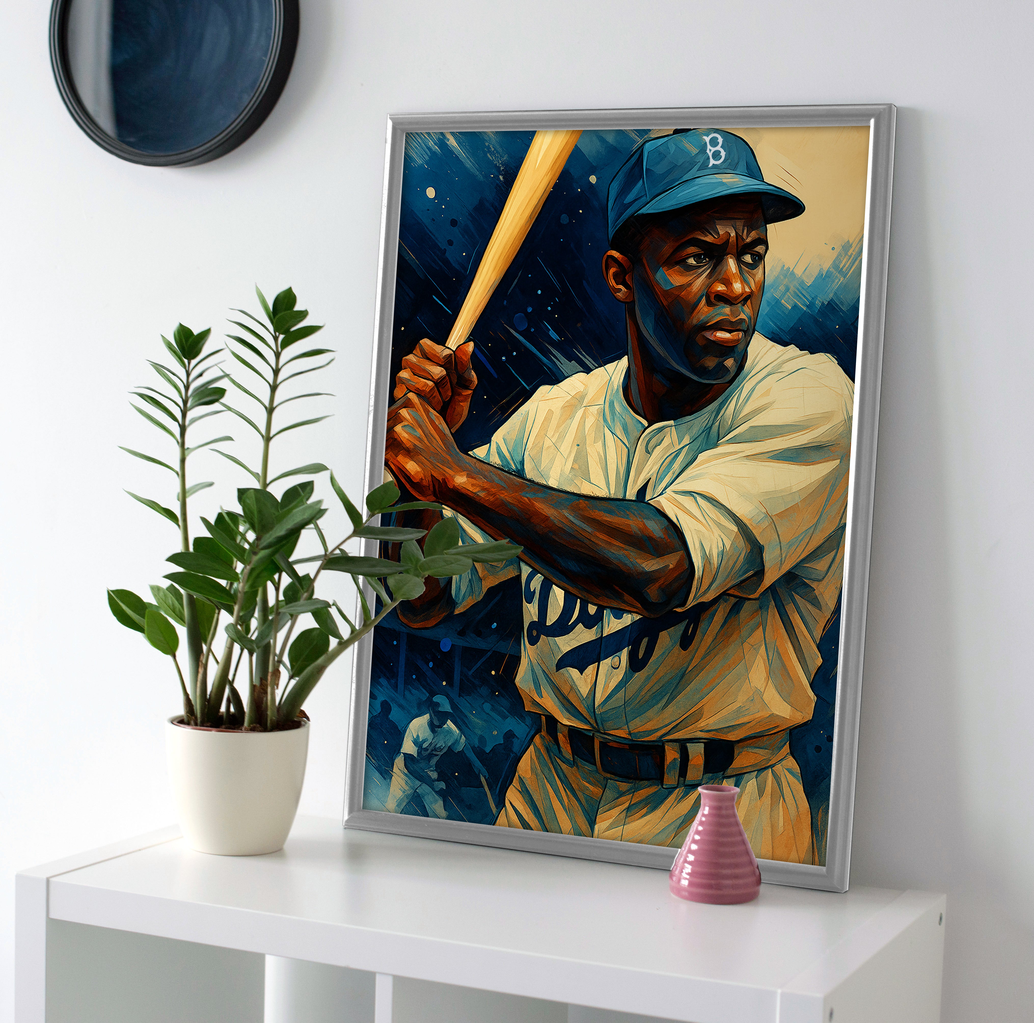 Jackie Robinson Painting Poster canvas wall art print brooklyn dodgers decor