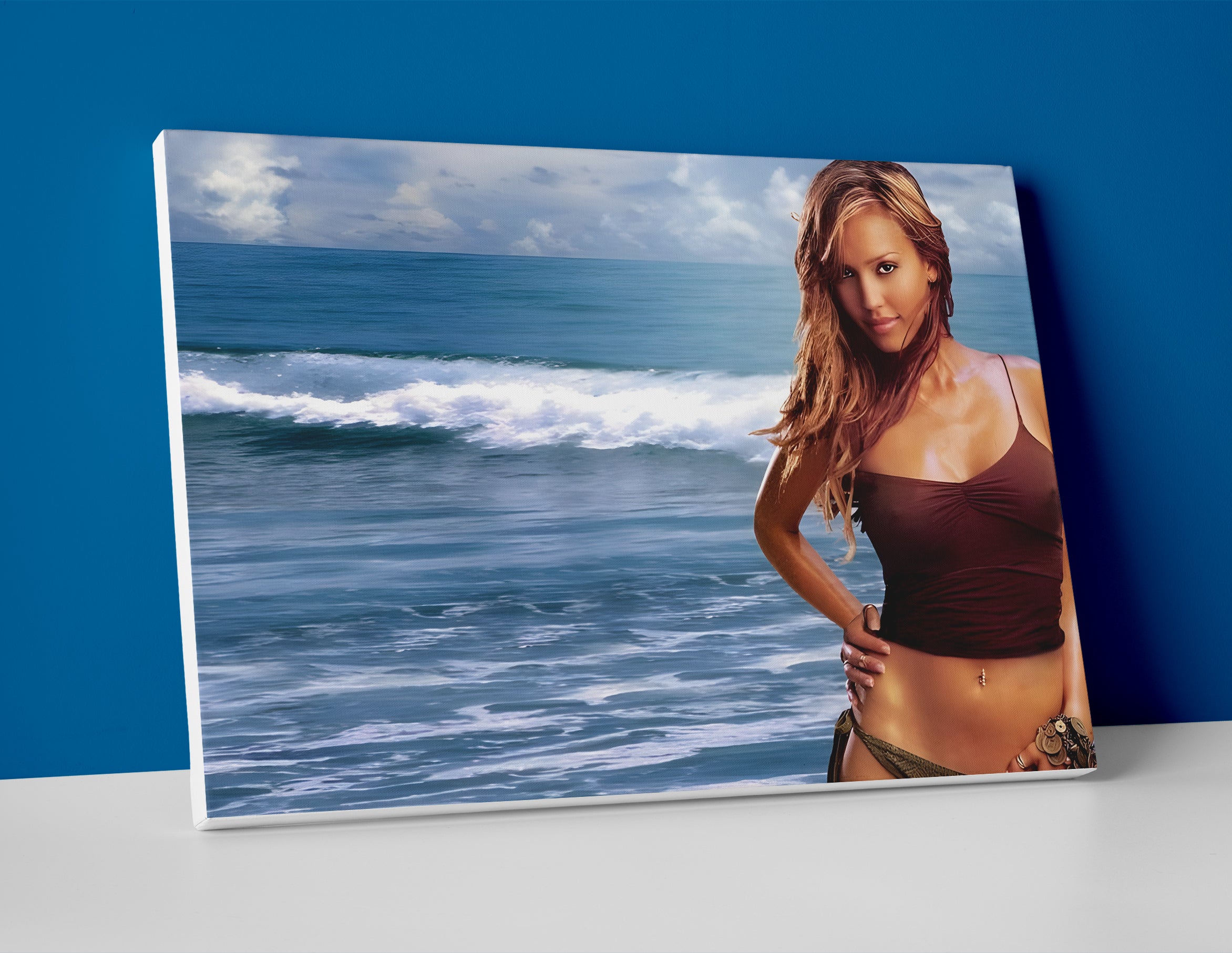 Jessica Alba Beach Poster canvas wall art print