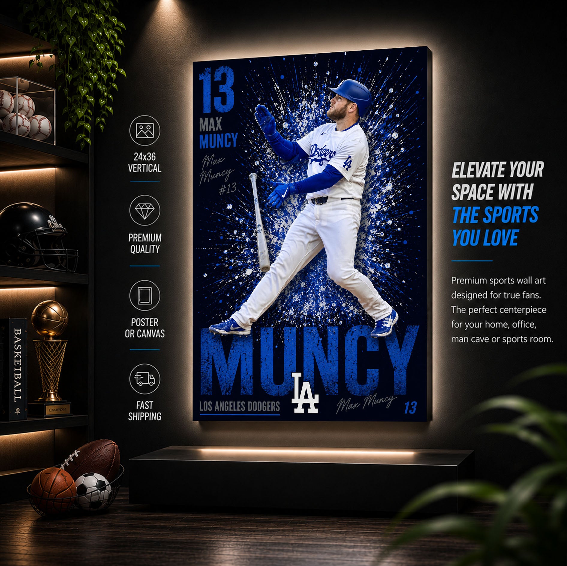 Max Muncy Dodgers Poster or Canvas Wall Art