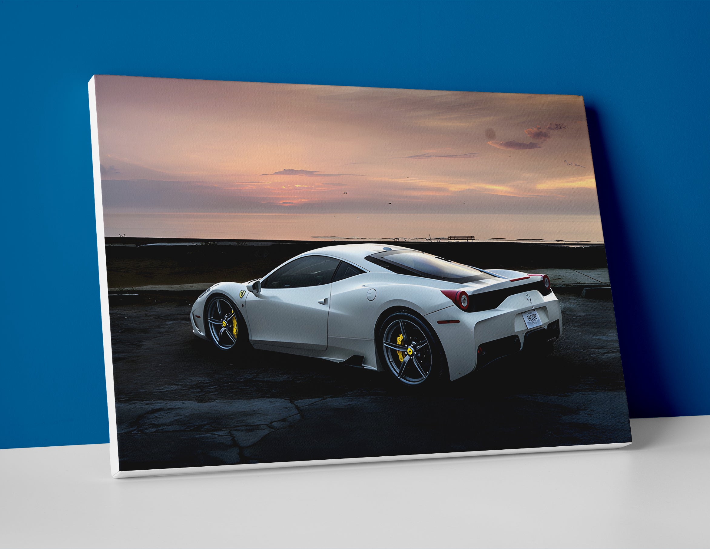 White Ferrari 458 poster canvas wall art print decor