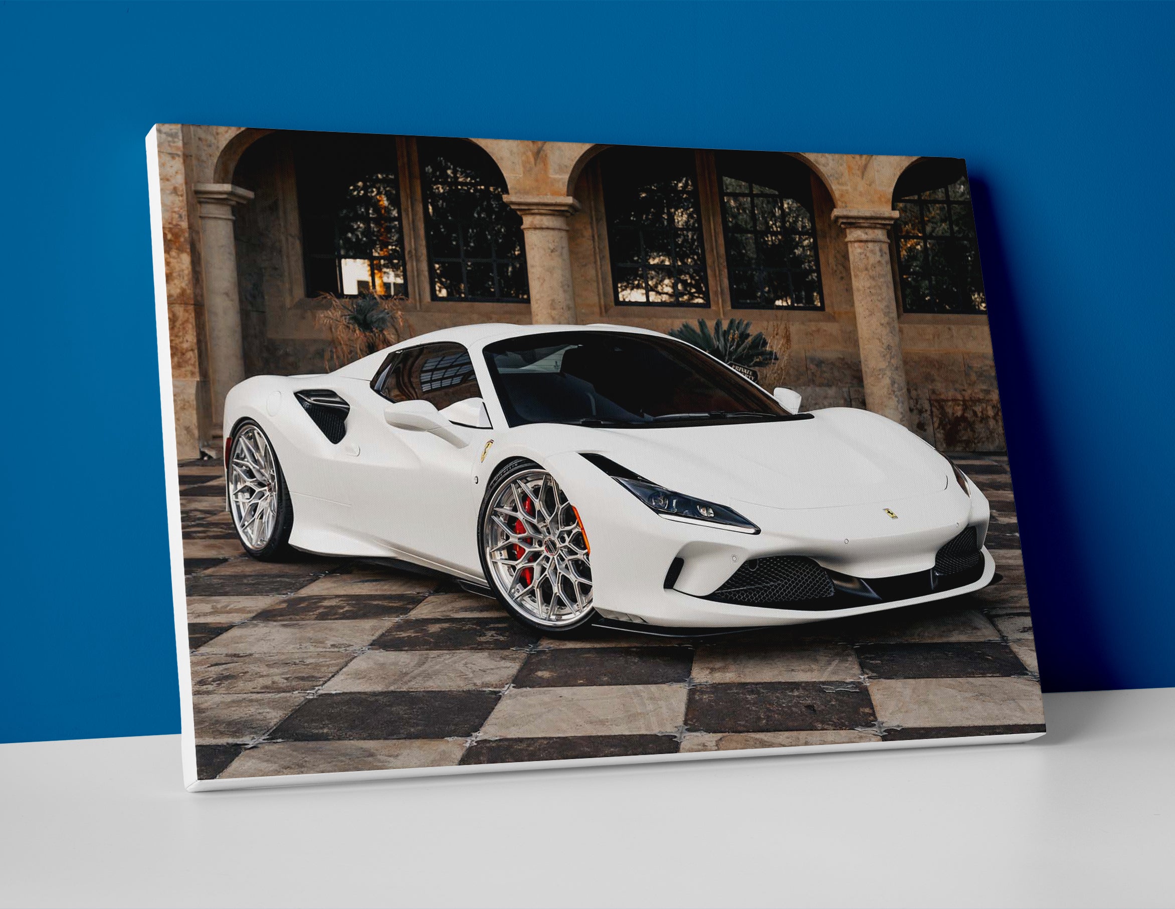White Ferrari F8 Spider Poster or Canvas Print Wall Art