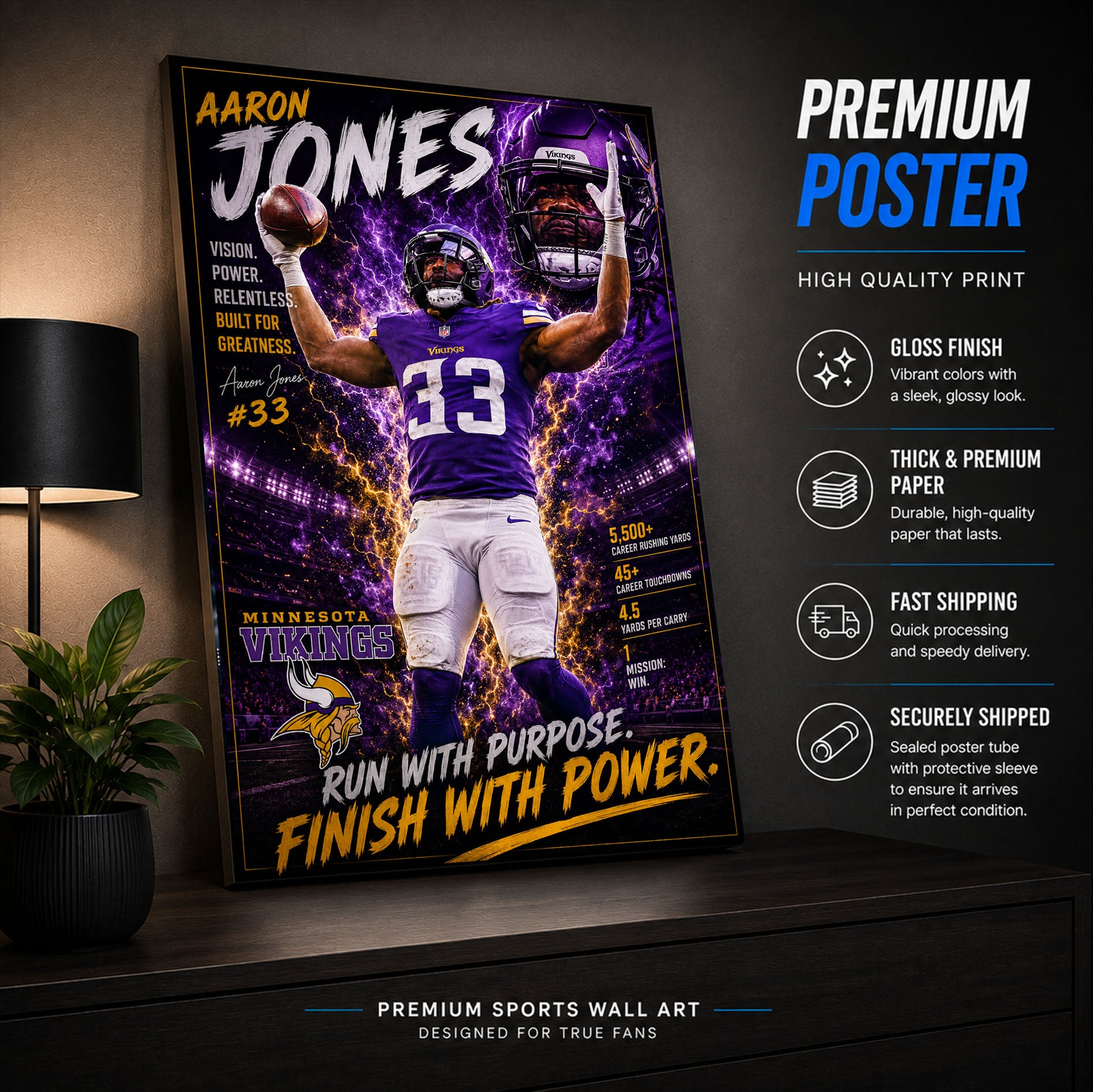 Aaron Jones Vikings Fan Poster or Canvas Wall Art