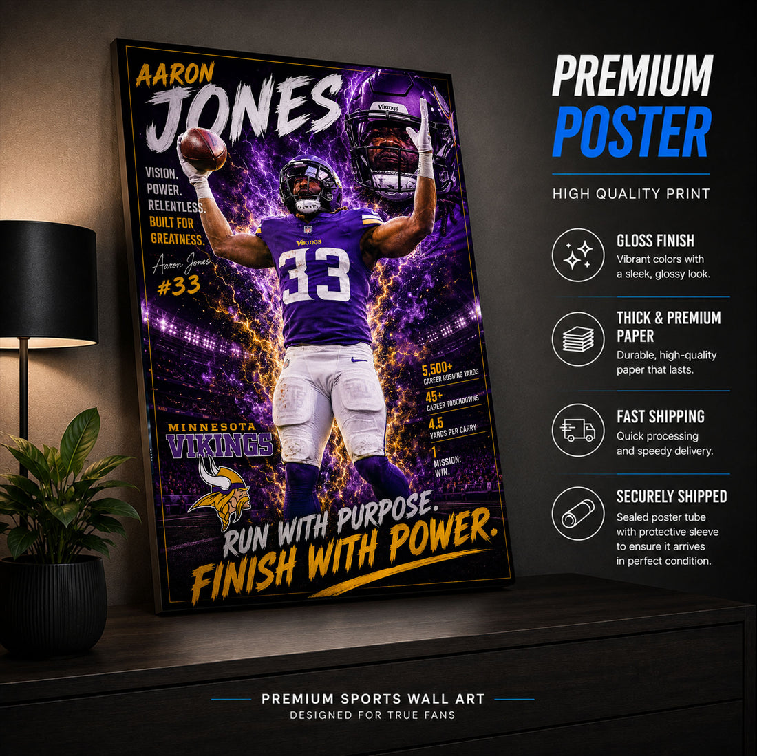 Aaron Jones Vikings Fan Poster or Canvas Wall Art