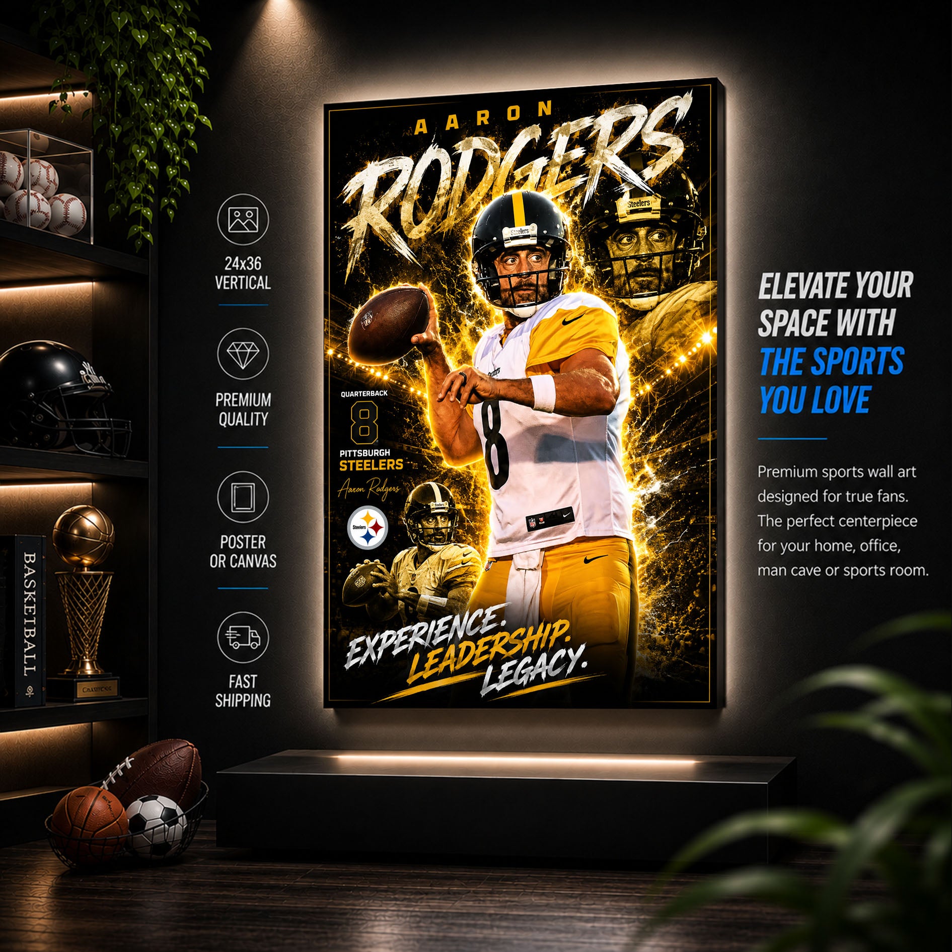 Aaron Rodgers Steelers Fan Poster or Canvas Wall Art