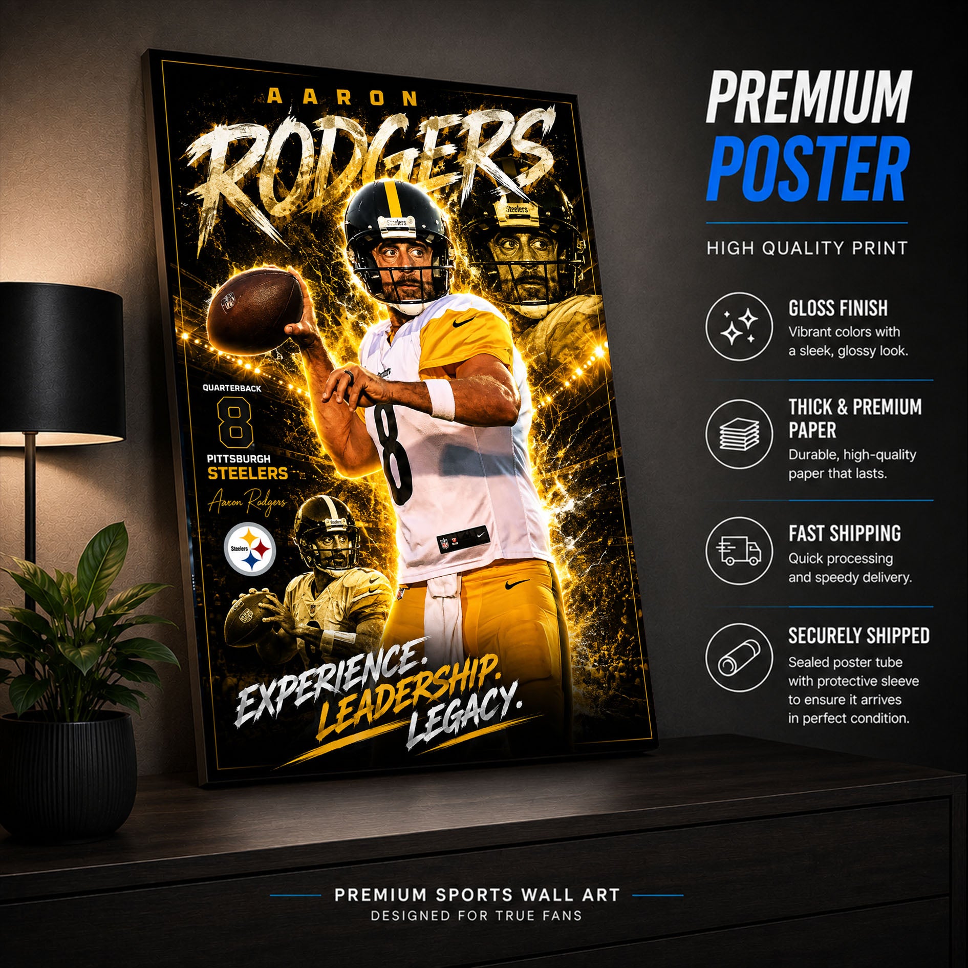 Aaron Rodgers Steelers Fan Poster or Canvas Wall Art