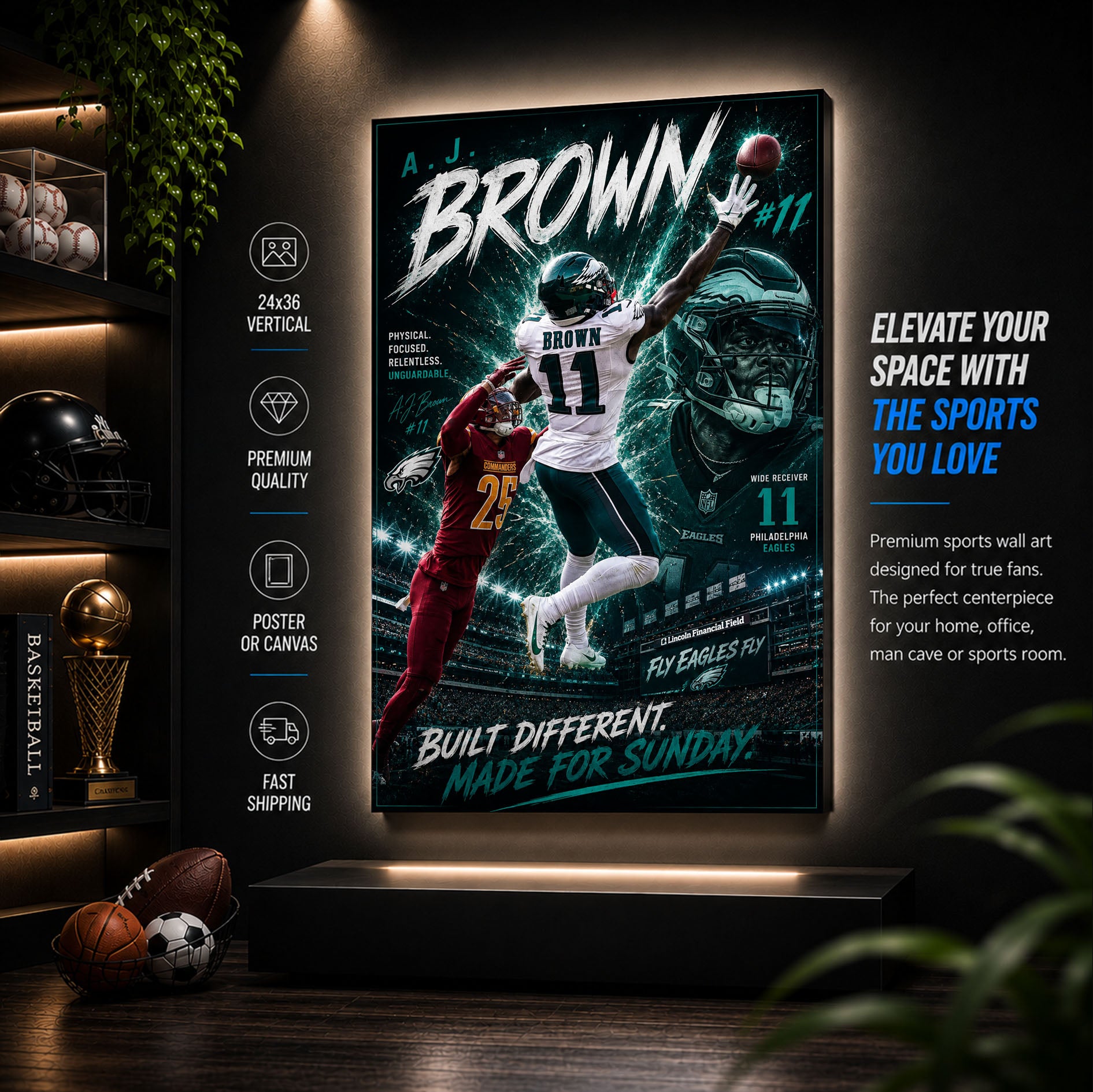 AJ Brown Eagles Fan Poster or Canvas Wall Art