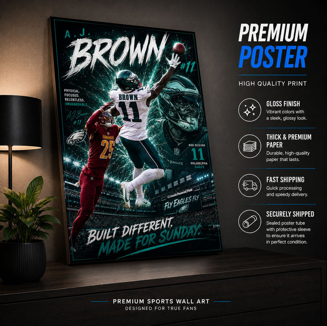 AJ Brown Eagles Fan Poster or Canvas Wall Art