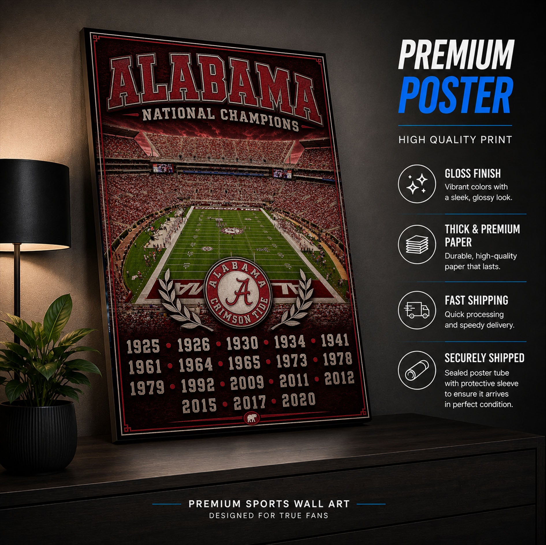 Alabama Football Stadium Fan Poster or Canvas Wall Art