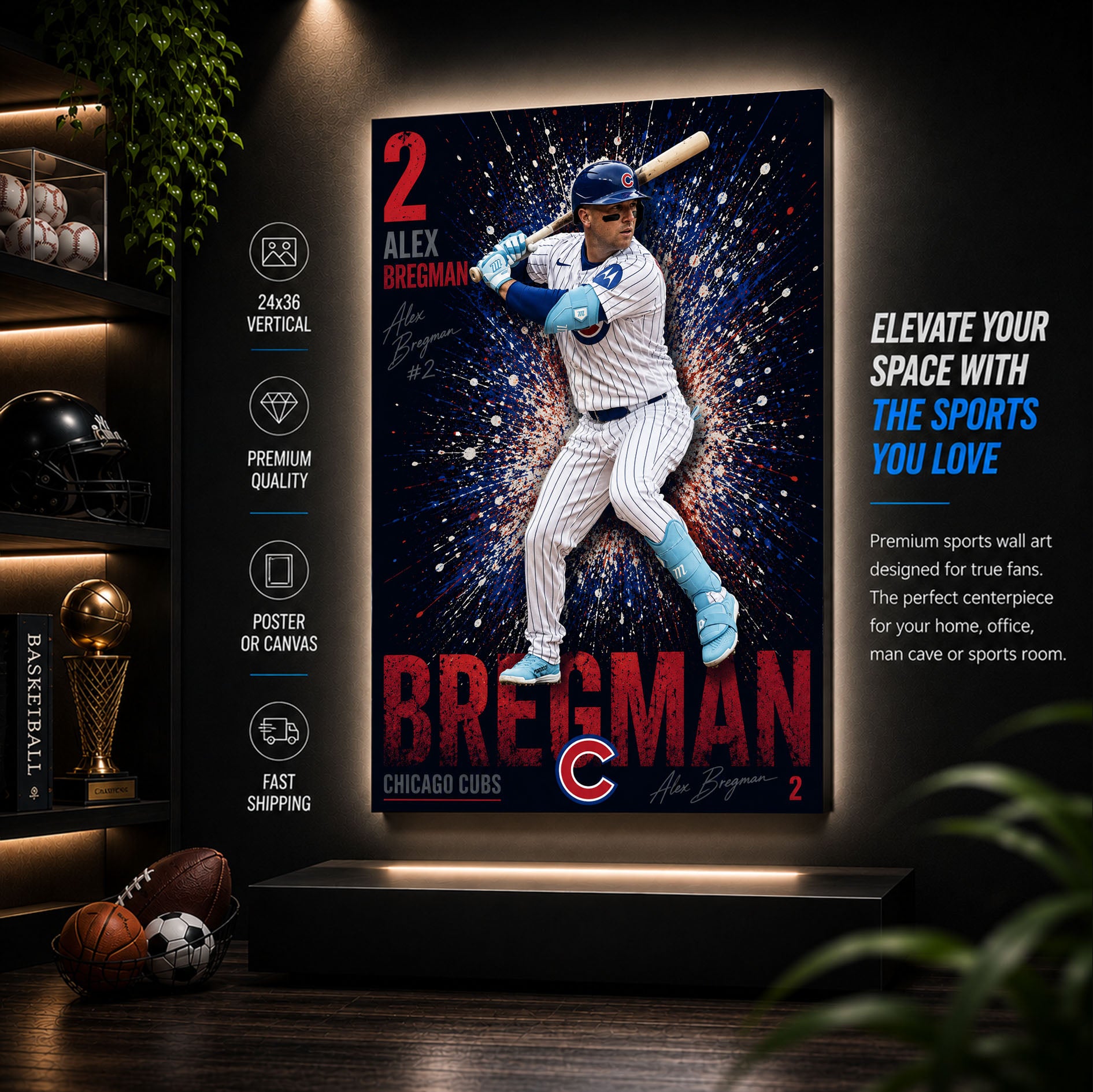 Alex Bregman Cubs Poster or Canvas Wall Art
