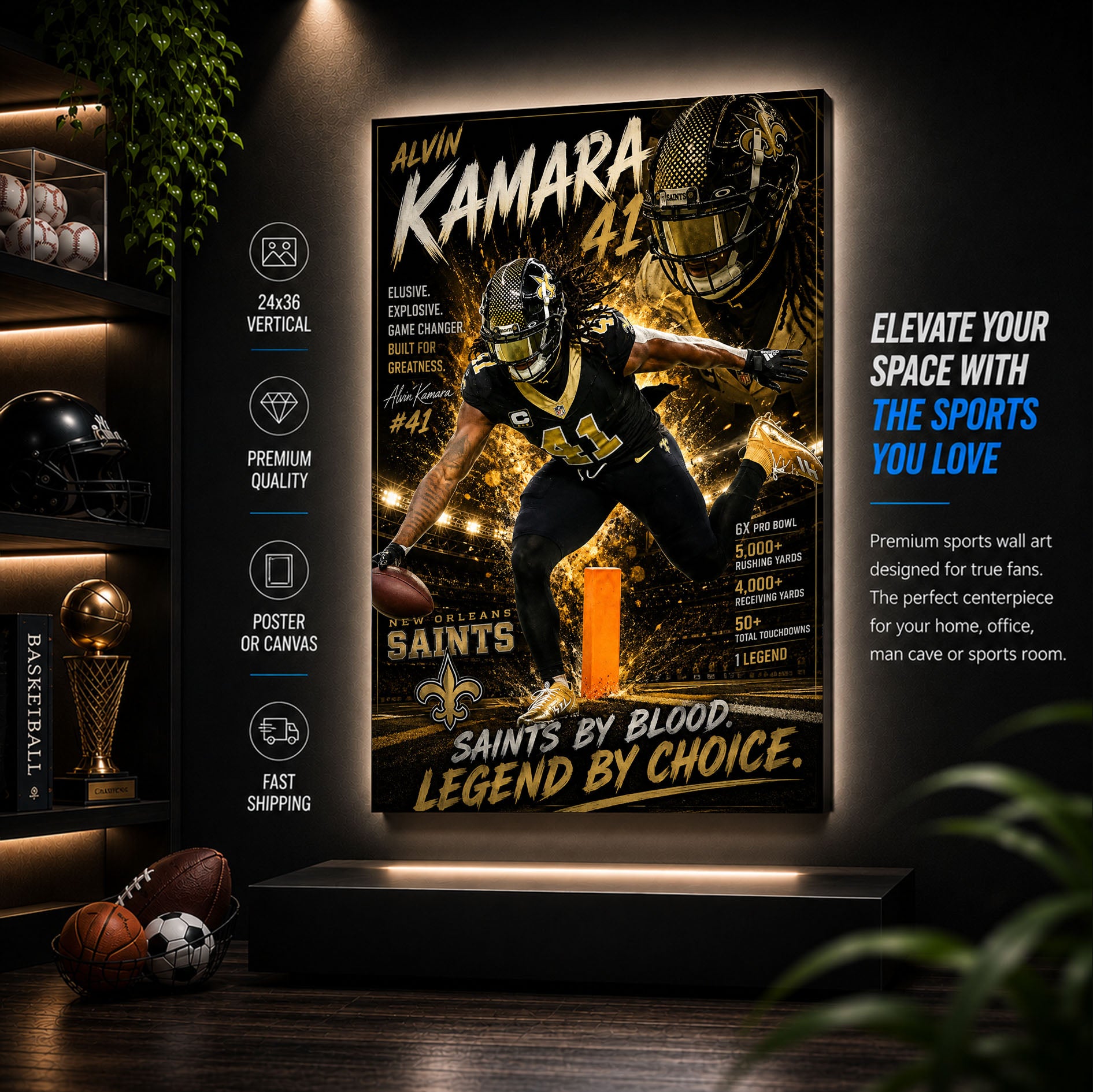 Alvin Kamara Saints Fan Poster or Canvas Wall Art