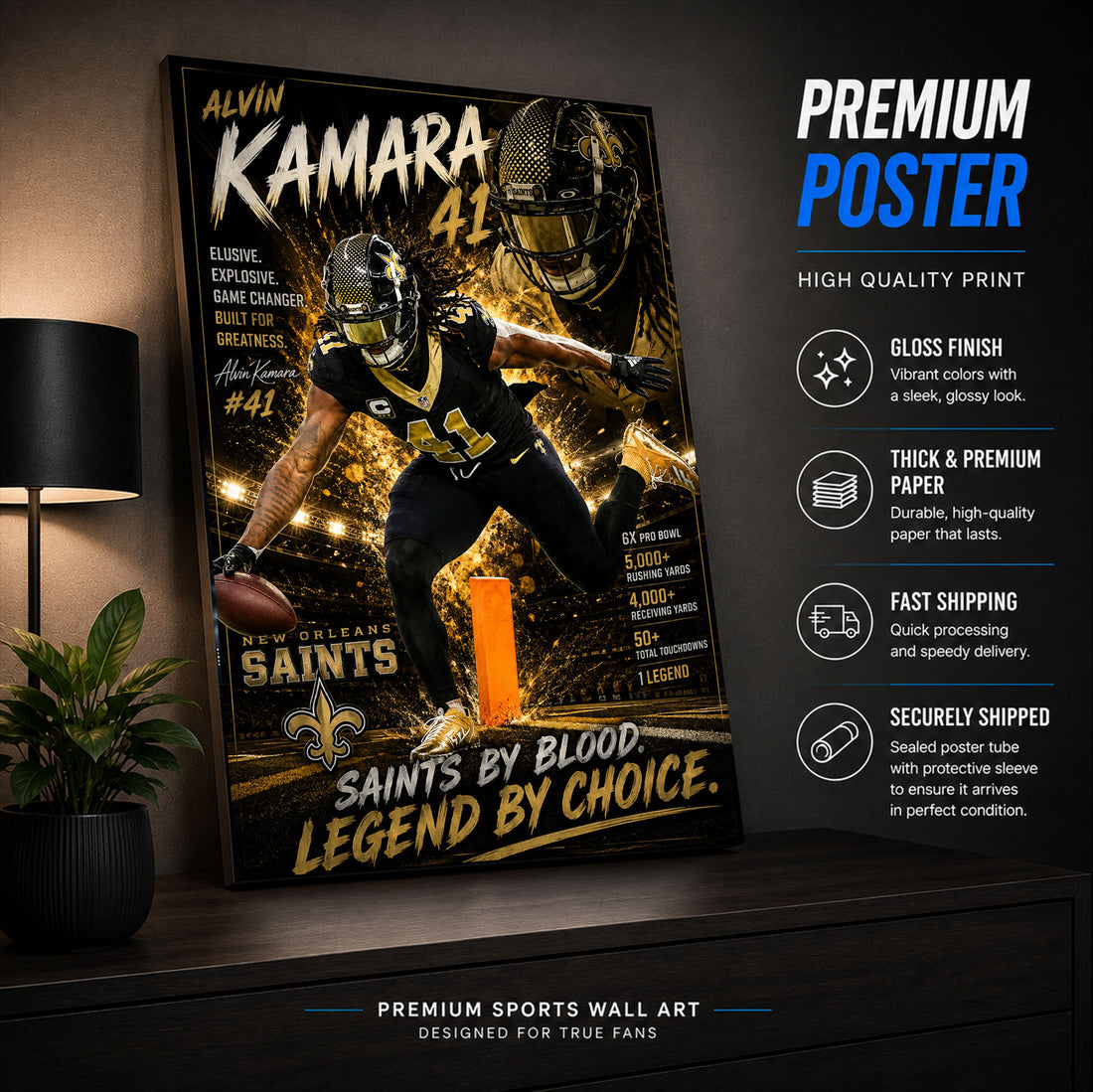 Alvin Kamara Saints Fan Poster or Canvas Wall Art
