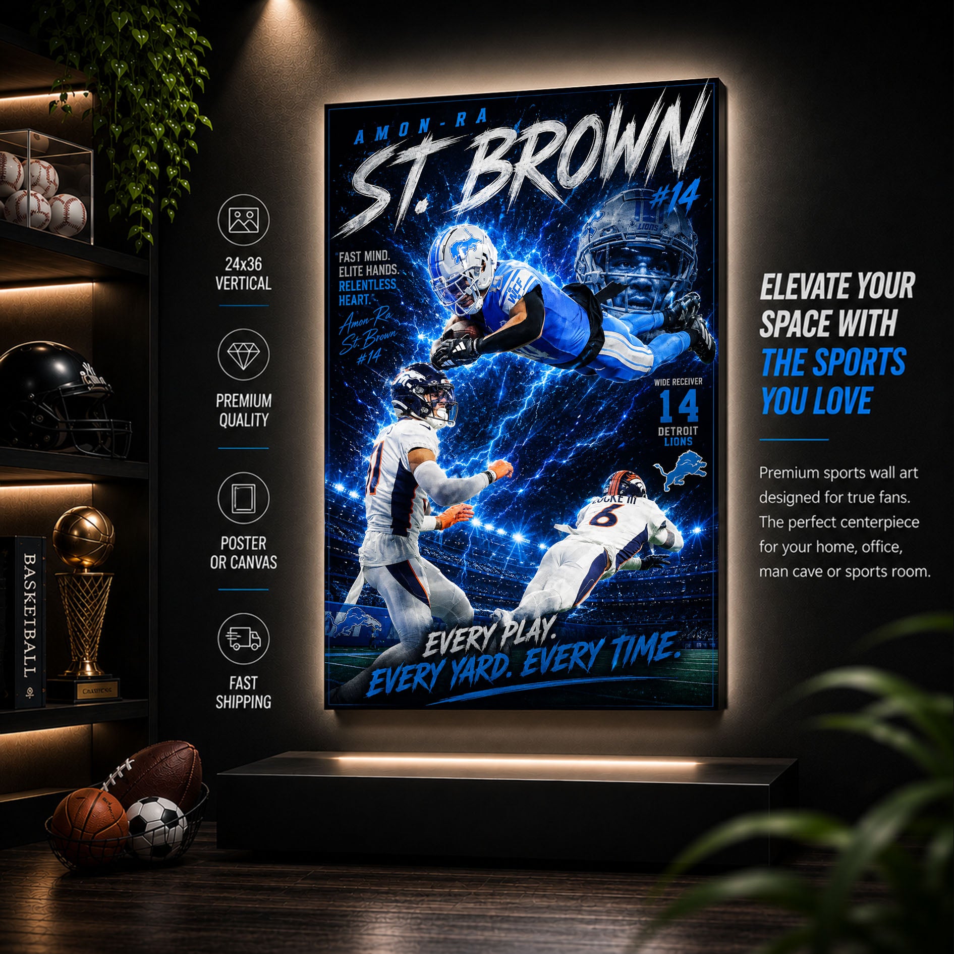 Amon-Ra St Brown Lions Fan Poster or Canvas Wall Art