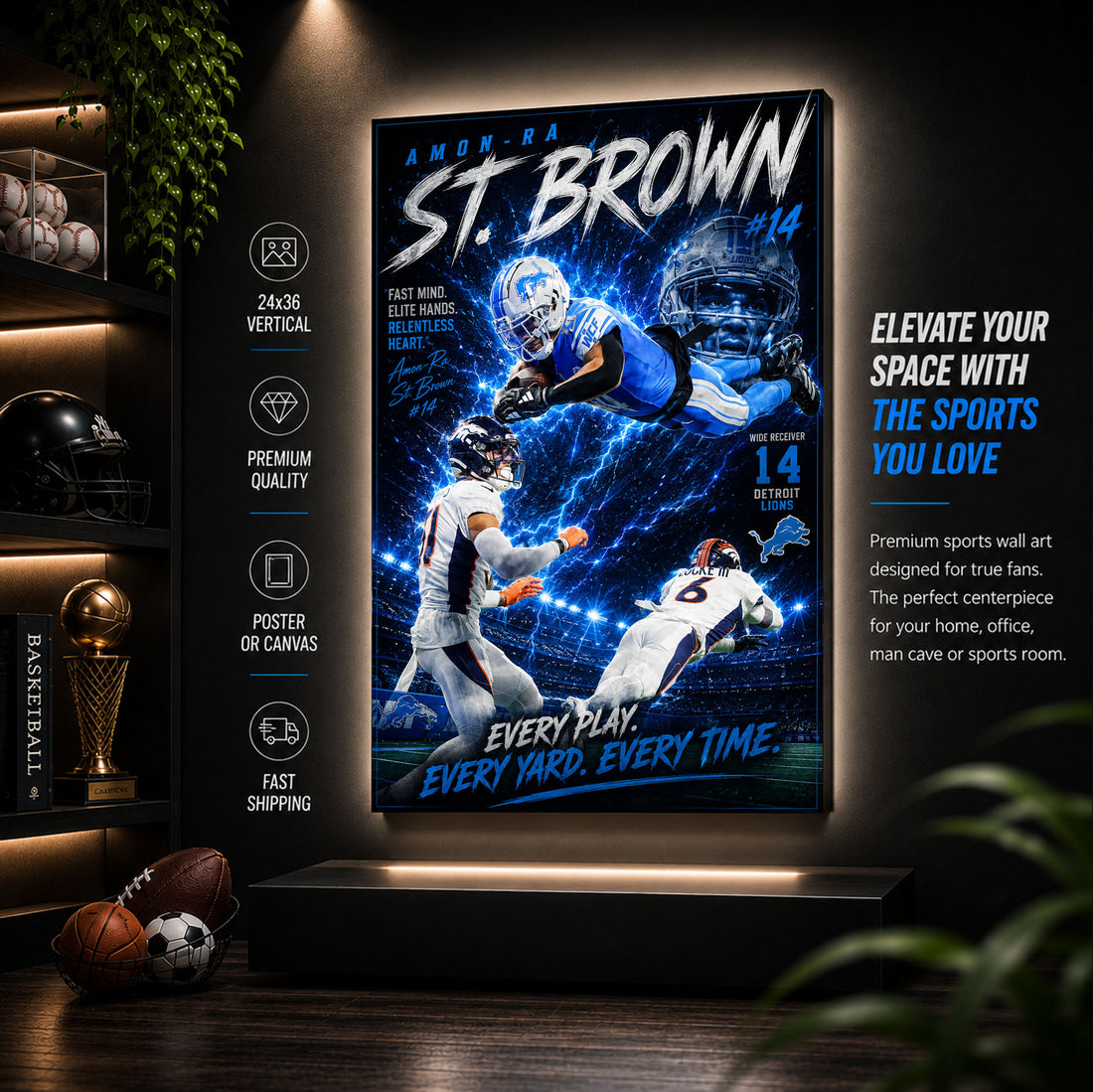 Amon-Ra St Brown Lions Fan Poster or Canvas Wall Art