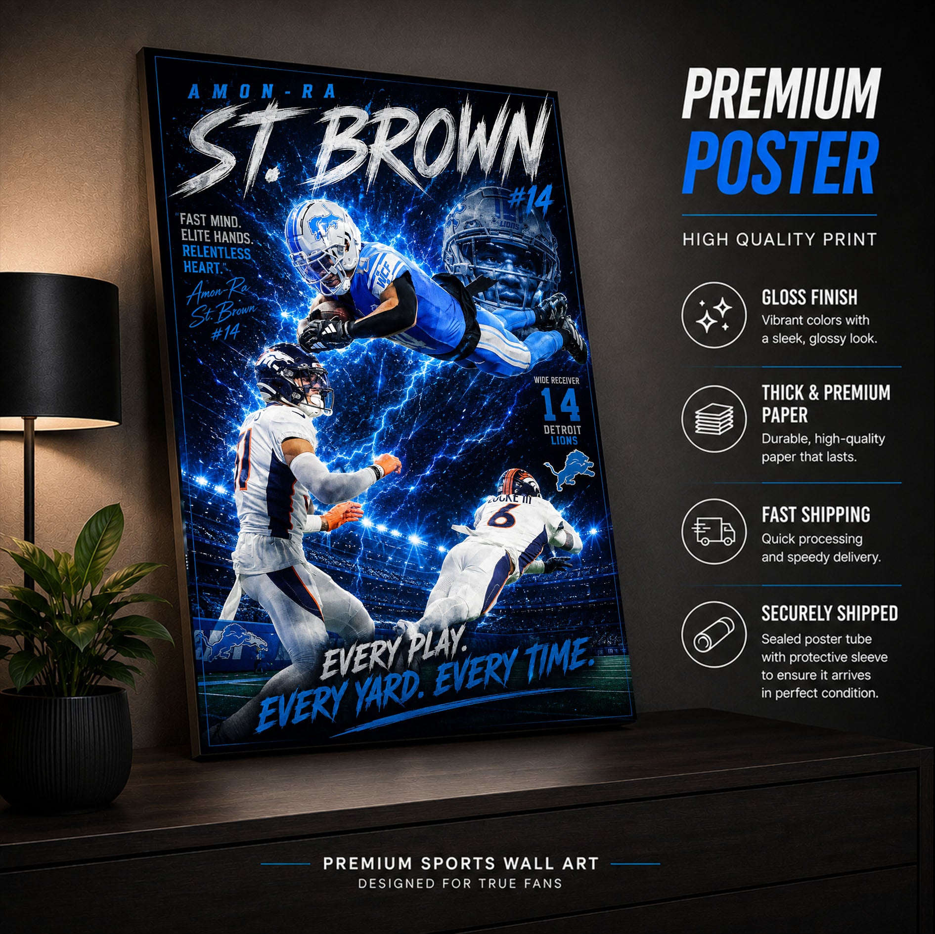 Amon-Ra St Brown Lions Fan Poster or Canvas Wall Art