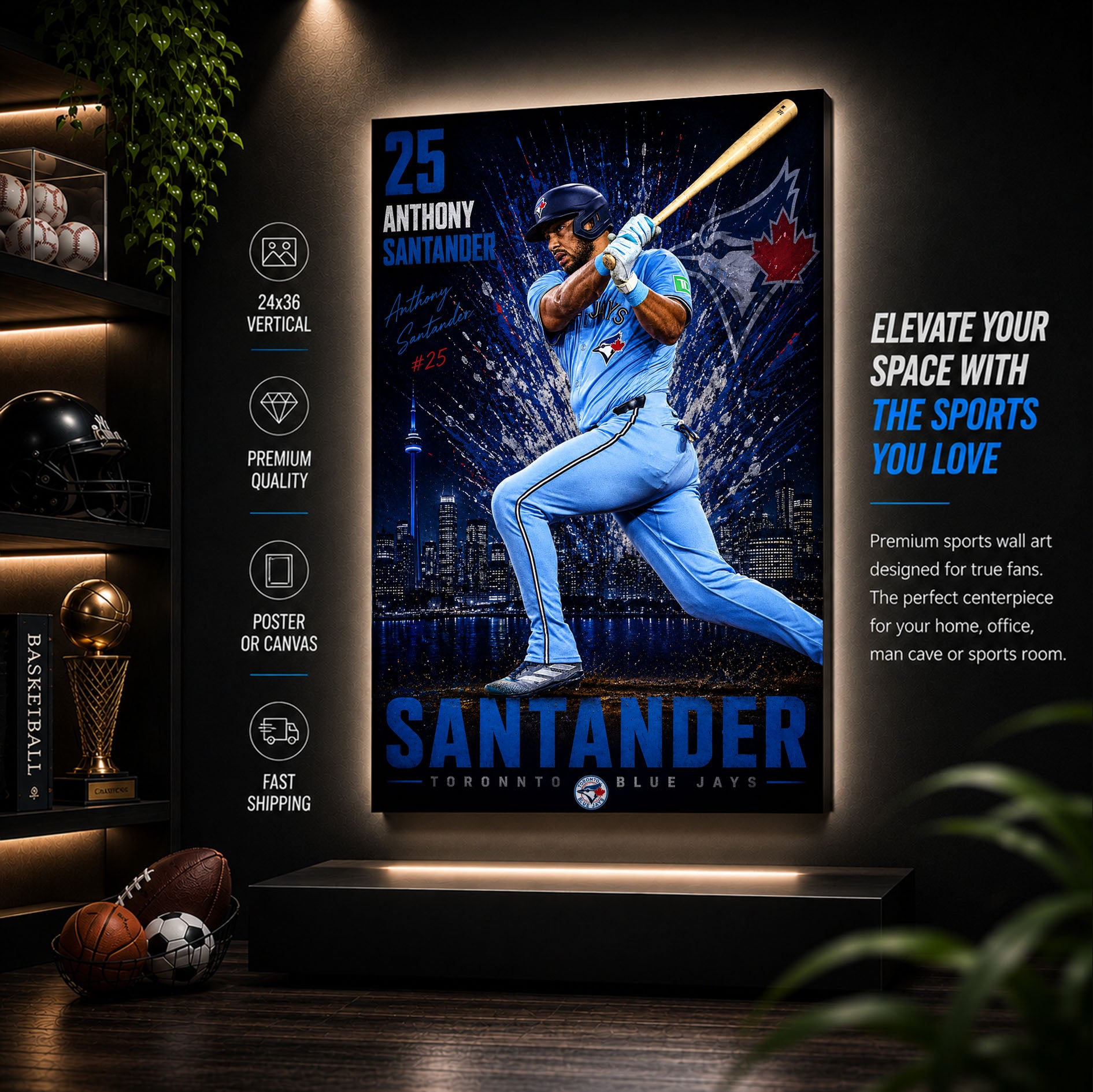Anthony Santander Blue Jays Poster or Canvas Wall Art
