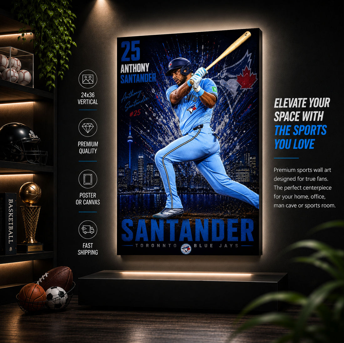Anthony Santander Blue Jays Poster or Canvas Wall Art
