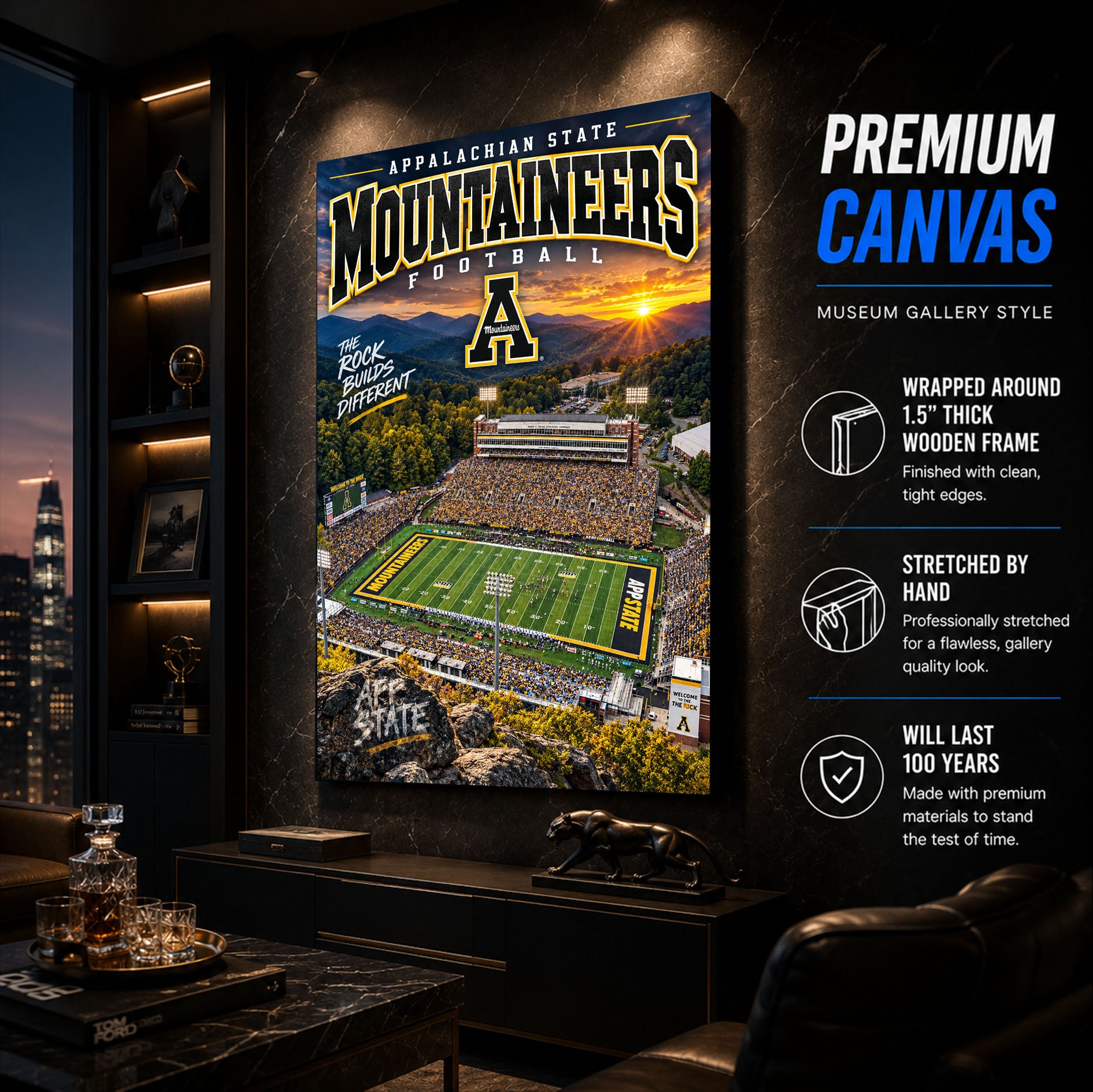 Appalachian State Football Stadium Poster or Canvas Wall Art