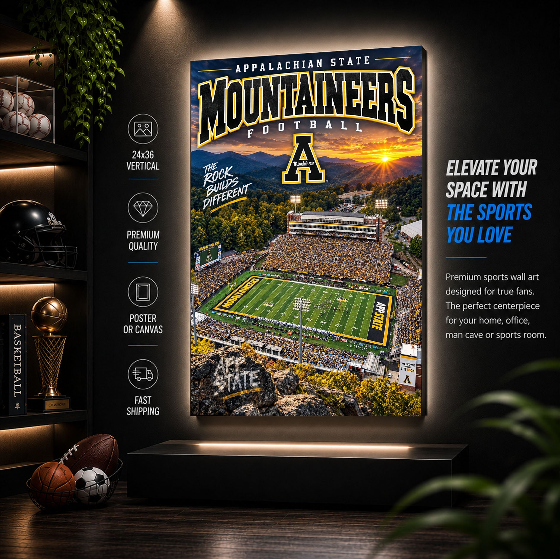 Appalachian State Football Stadium Poster or Canvas Wall Art