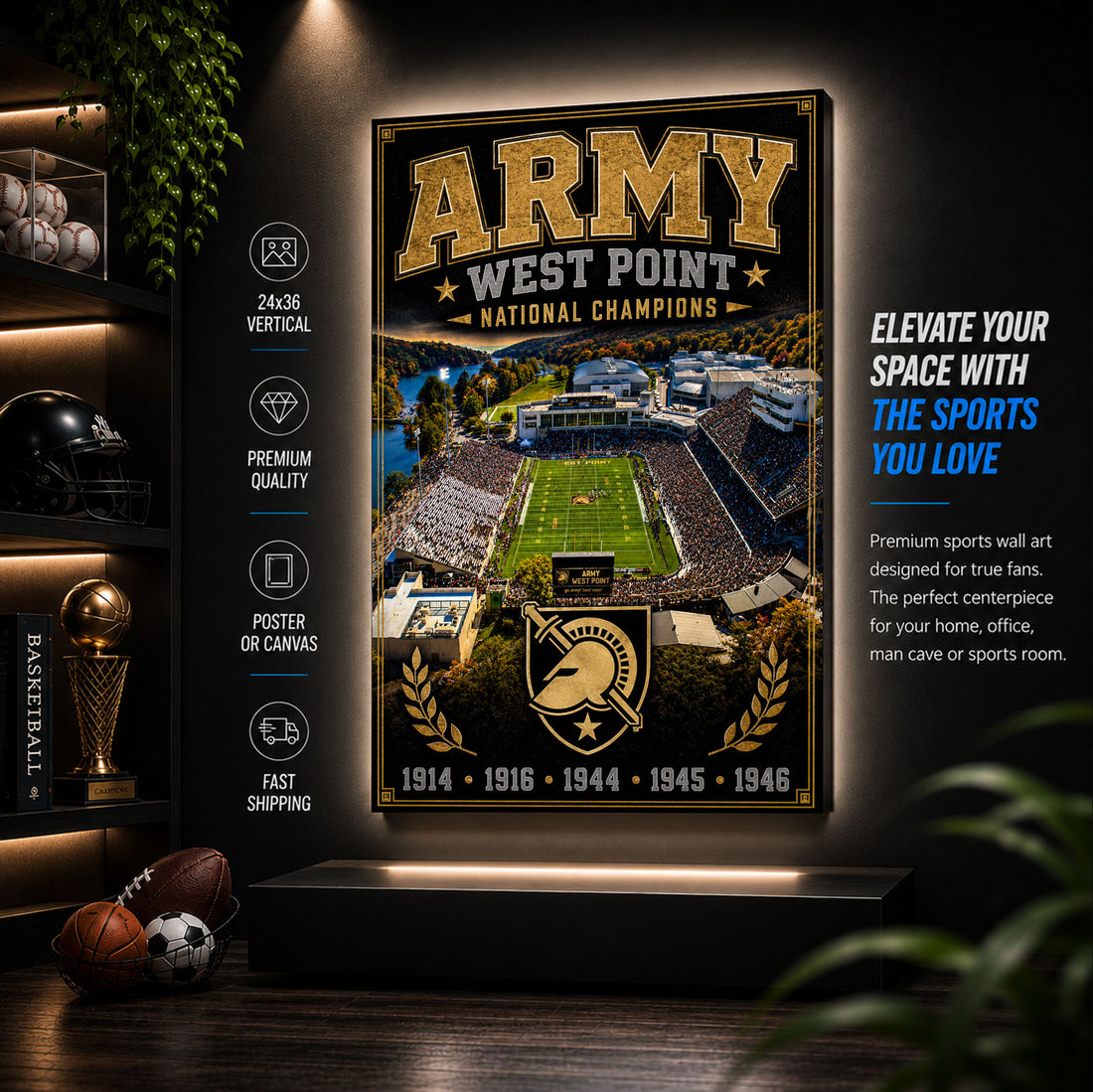Army West Point Football Stadium Fan Poster or Canvas Wall Art