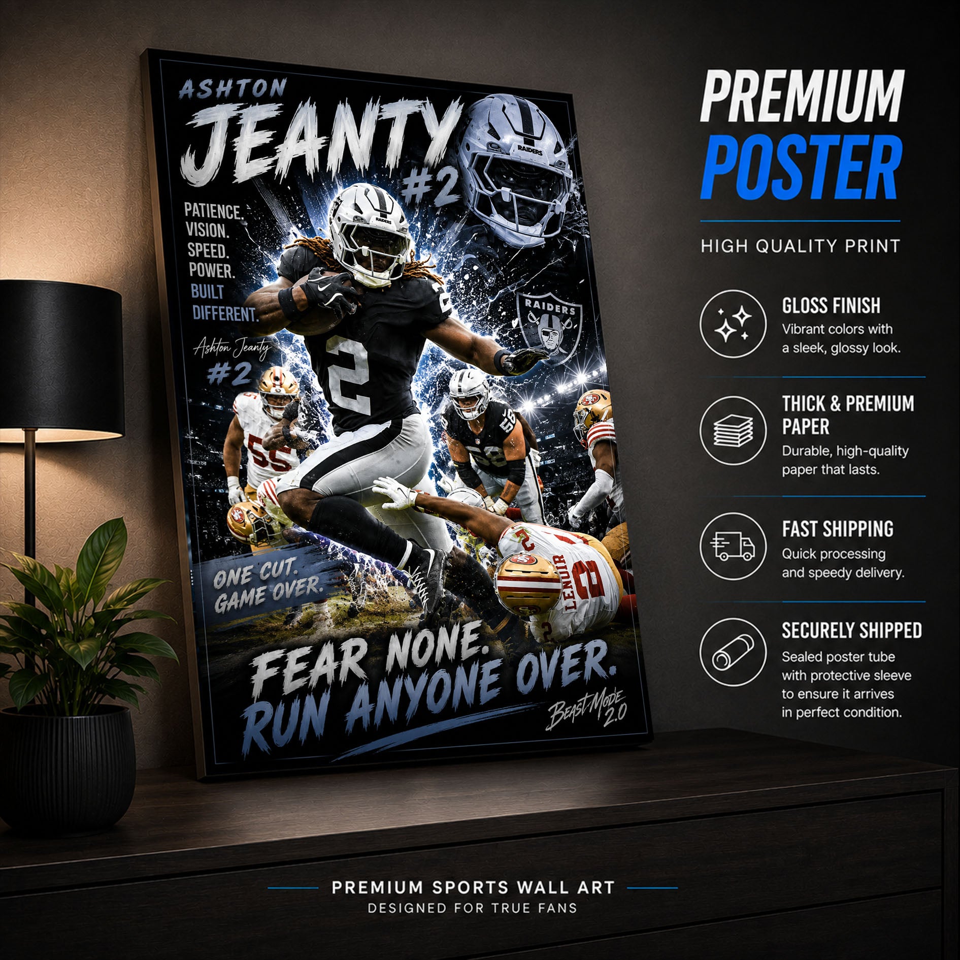 Ashton Jeanty Raiders Fan Poster or Canvas Wall Art
