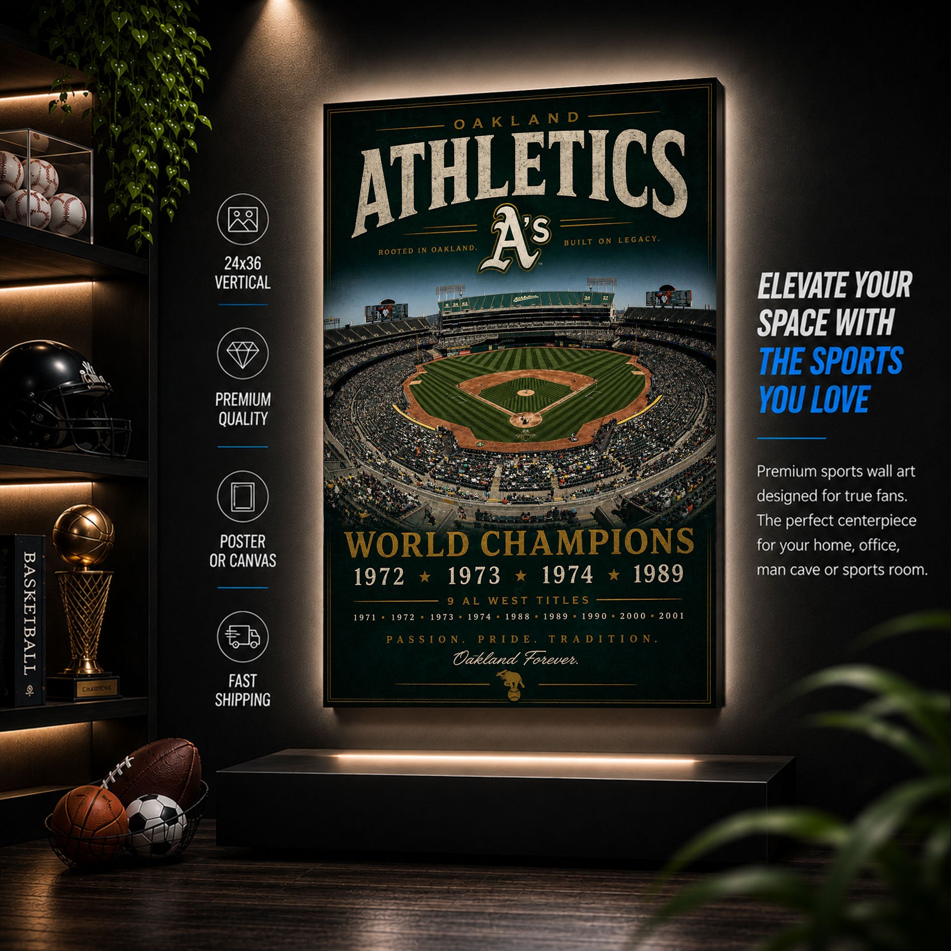 Oakland Athletics Stadium Fan Poster or Canvas Wall Art