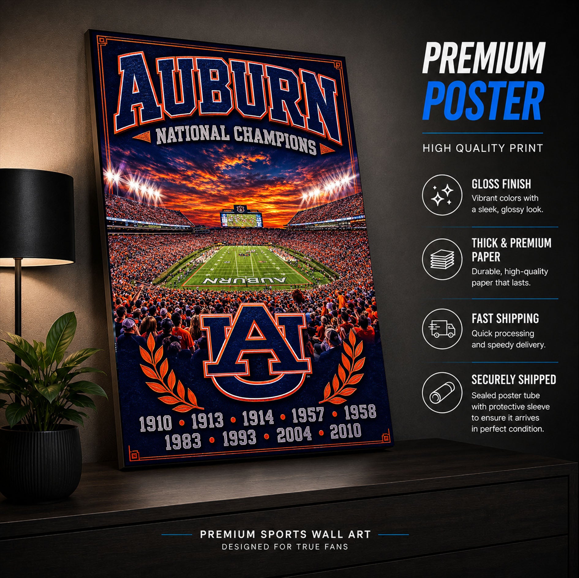 Auburn Football Stadium Fan Poster or Canvas Wall Art