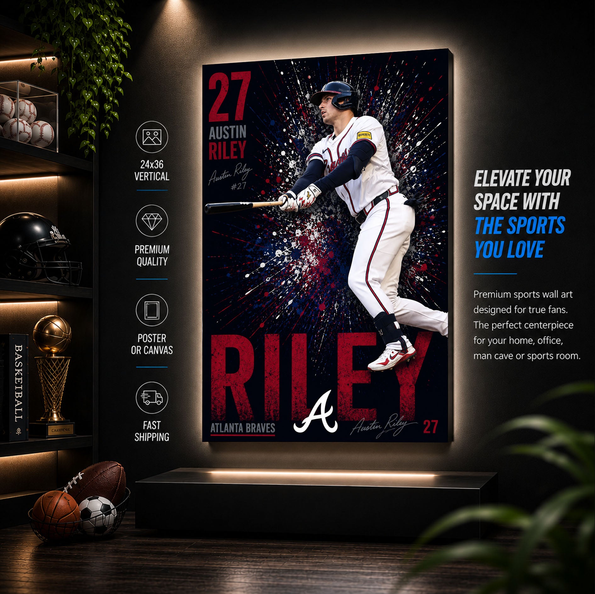 Austin Riley Braves Poster or Canvas Wall Art