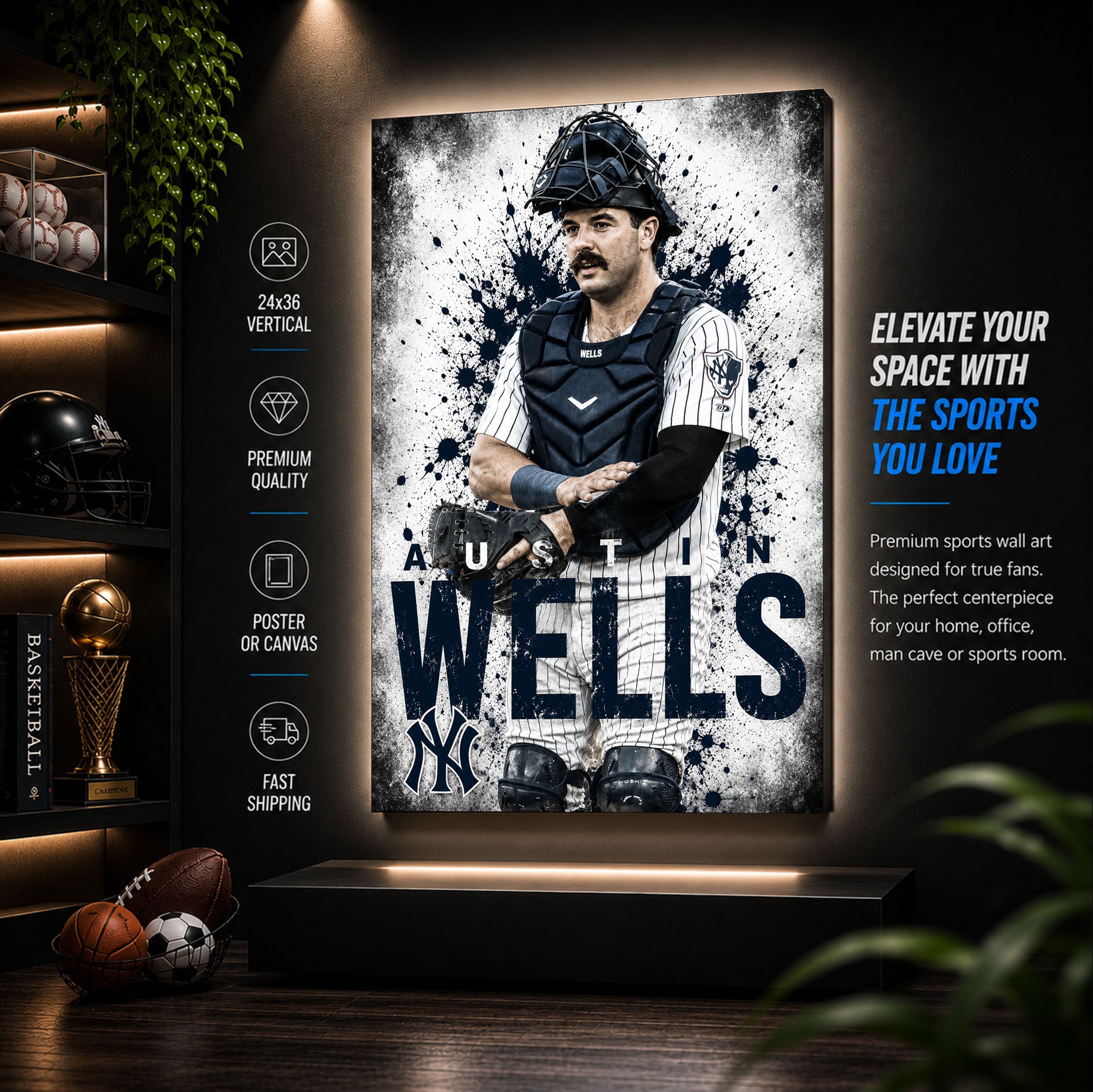 Austin Wells Yankees Poster or Canvas Wall Art