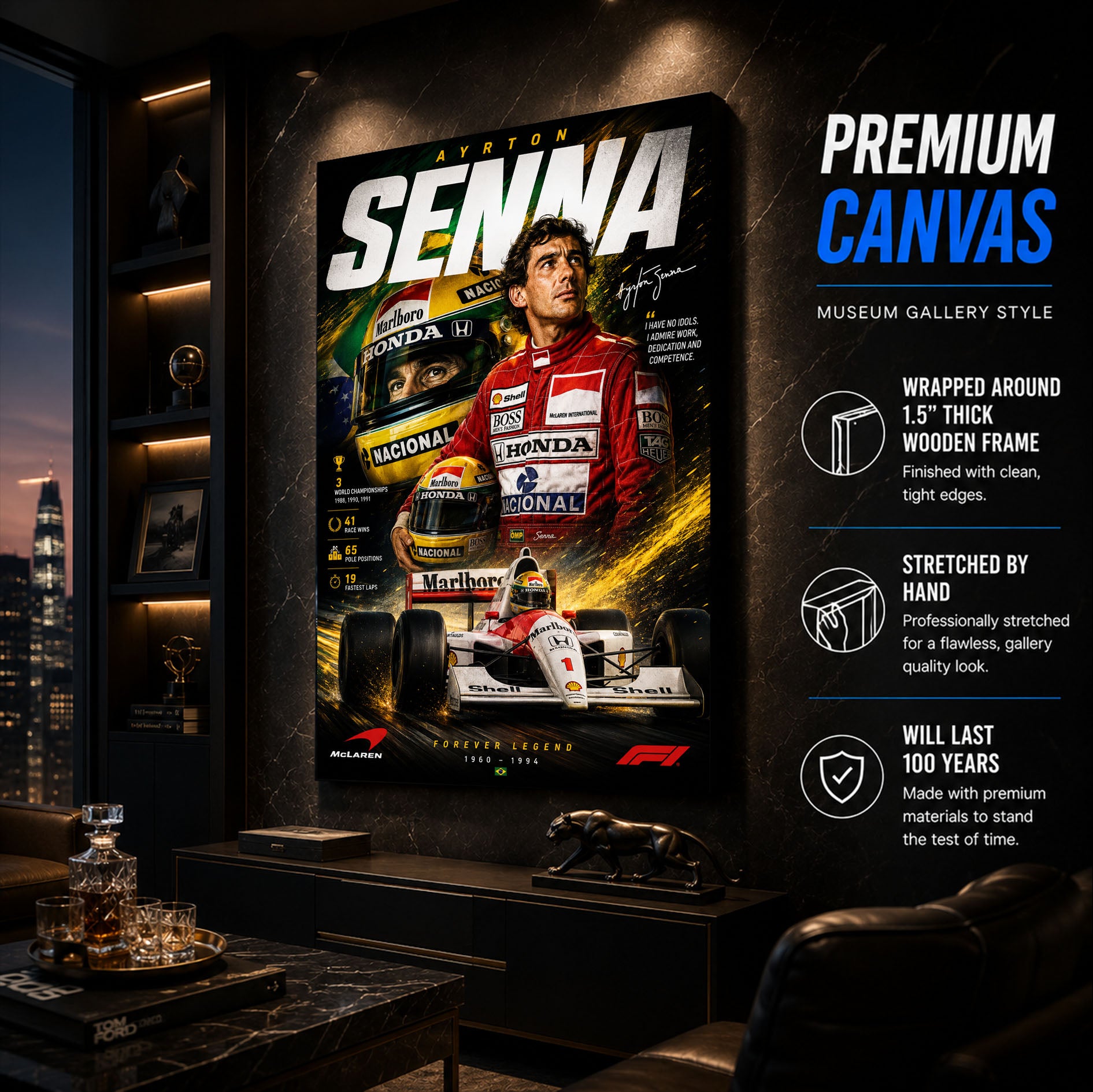Ayrton Senna Poster & Canvas Wall Art - Brazilian Formula 1 Racing F1 Wall Art