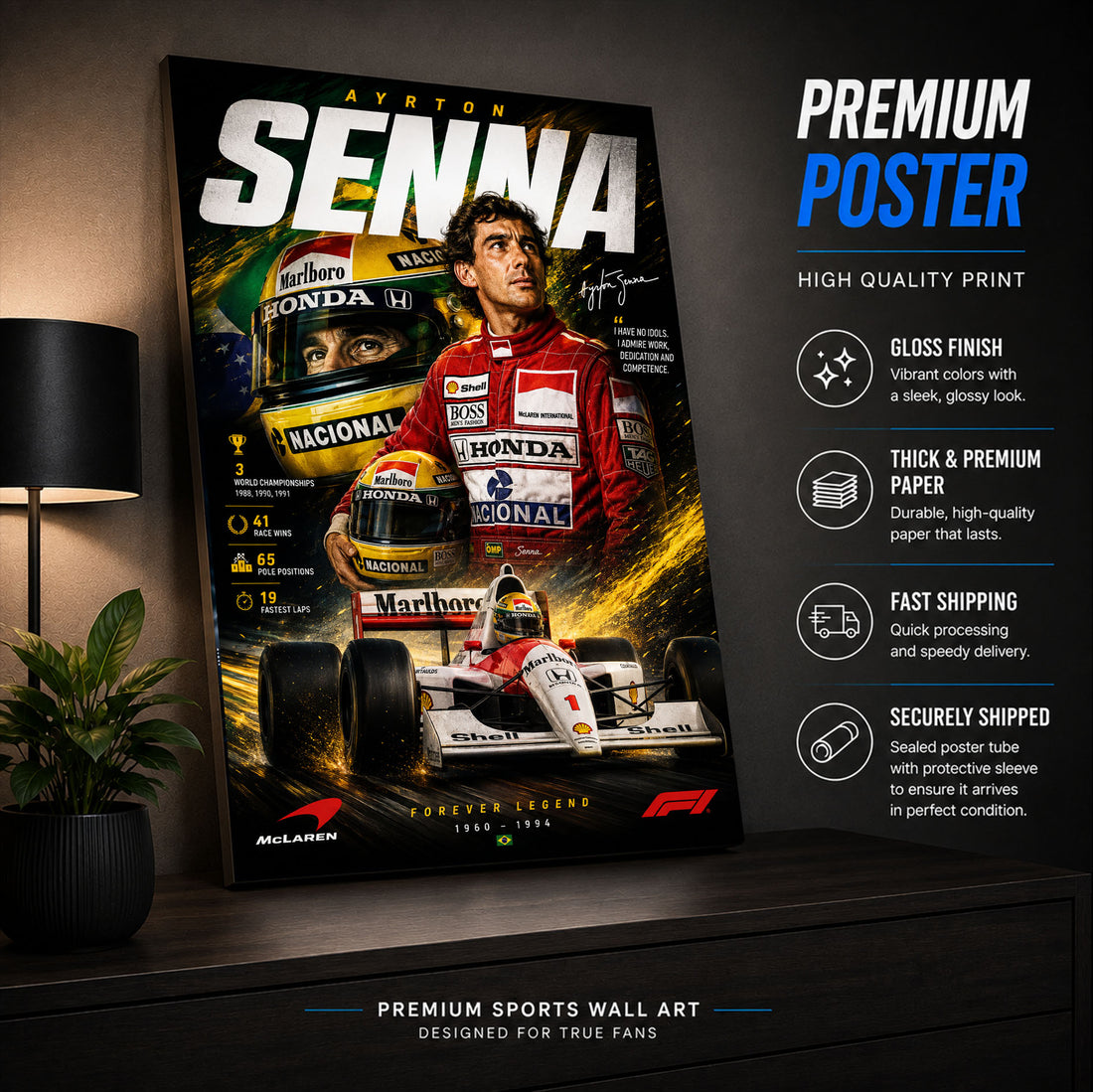 Ayrton Senna Poster & Canvas Wall Art - Brazilian Formula 1 Racing F1 Wall Art