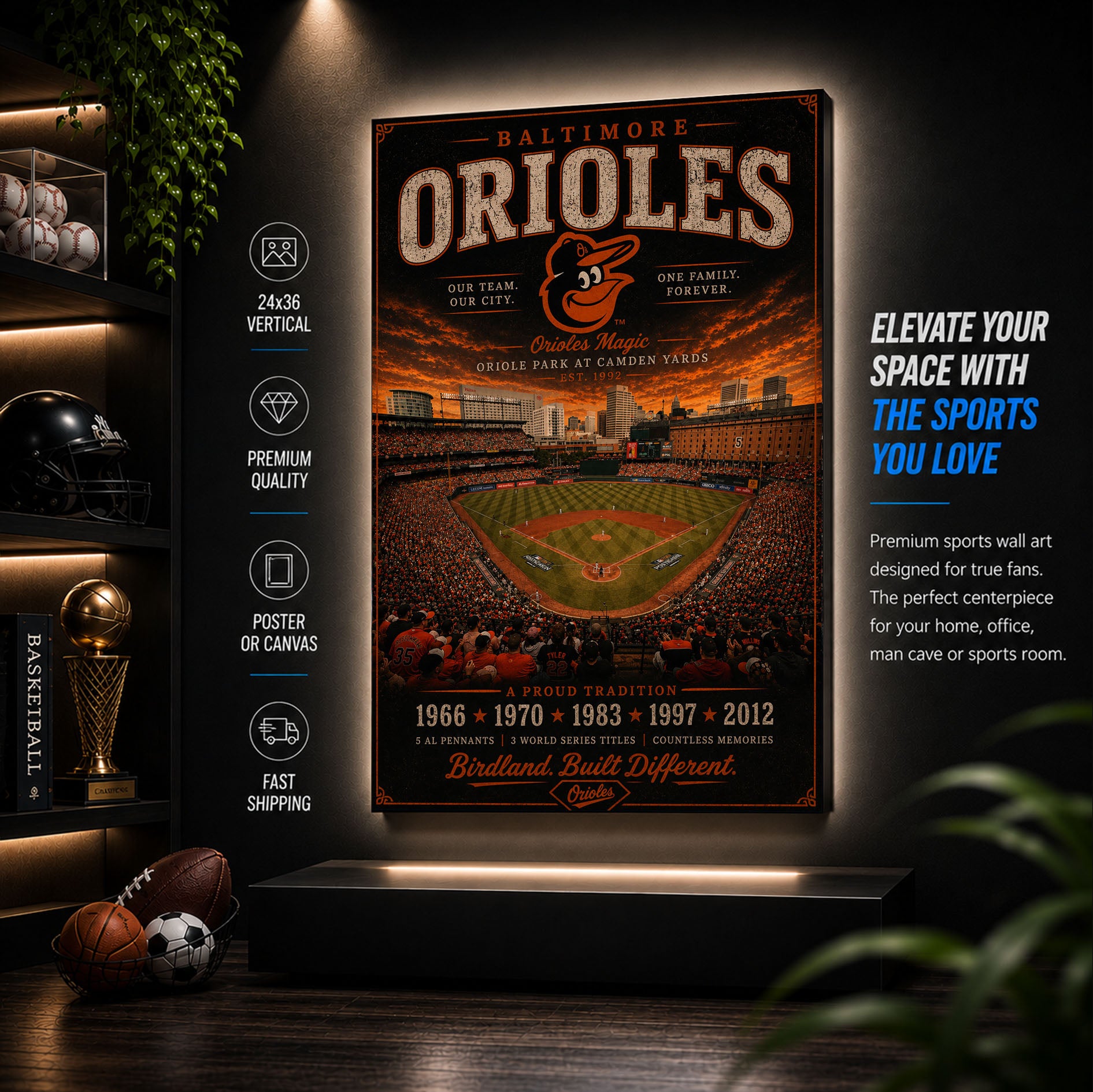 Baltimore Orioles Stadium Fan Poster or Canvas Wall Art