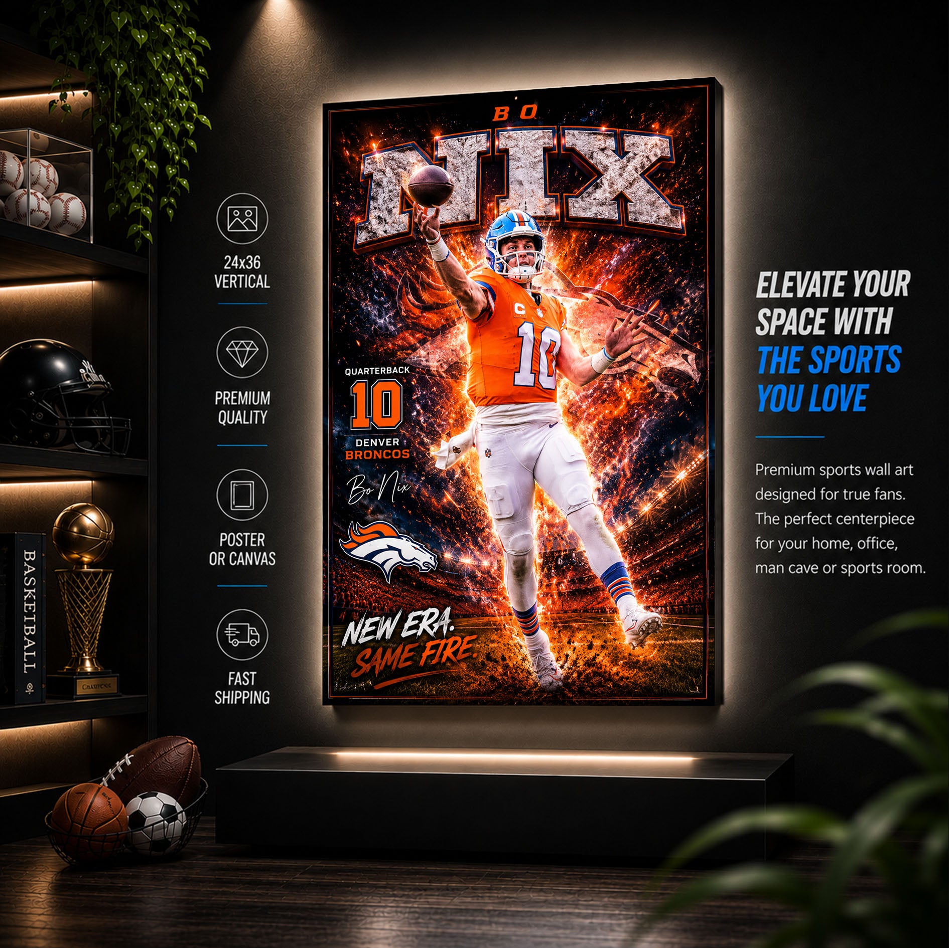 Bo Nix Broncos Fan Poster or Canvas Wall Art