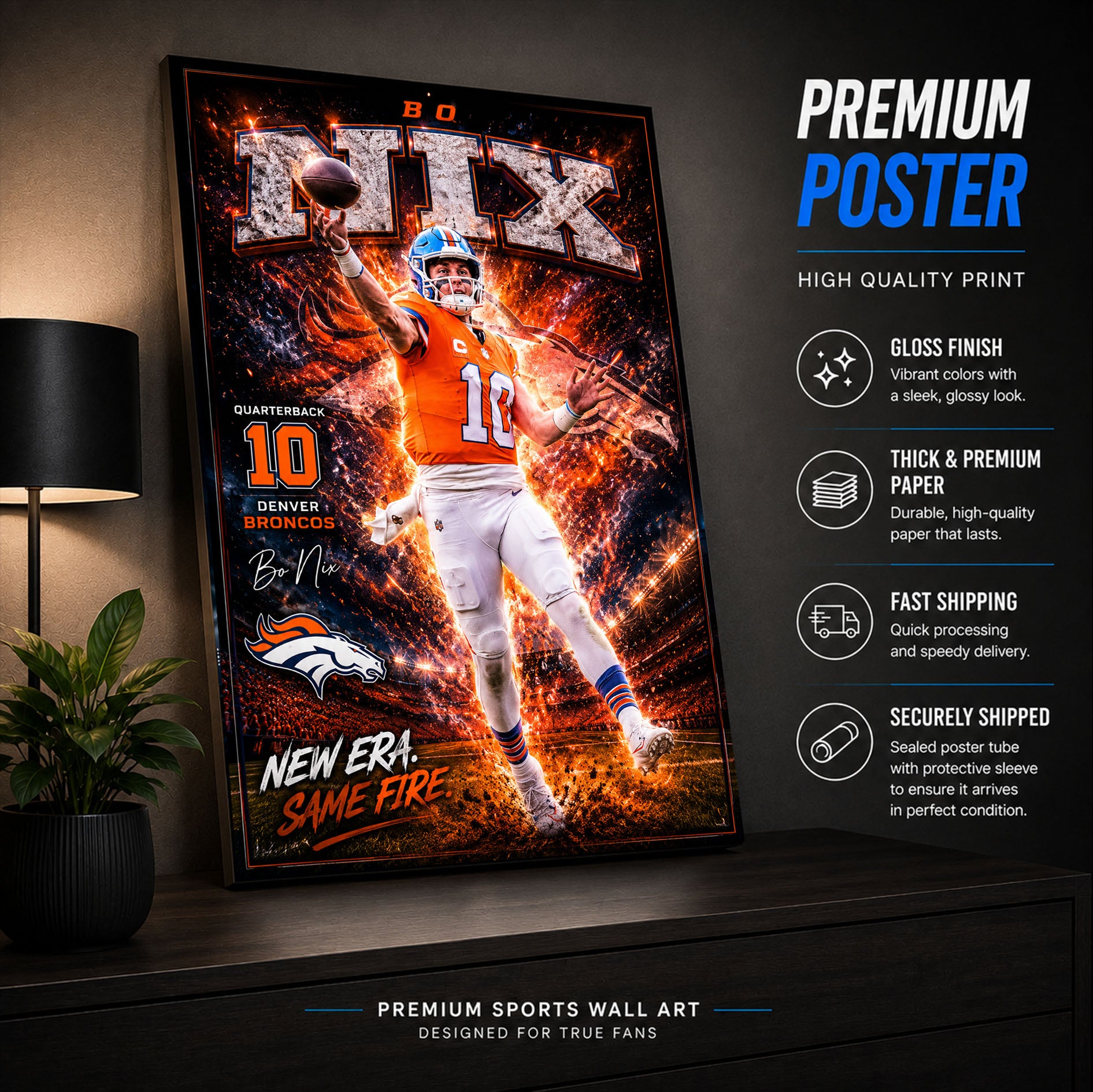 Bo Nix Broncos Fan Poster or Canvas Wall Art