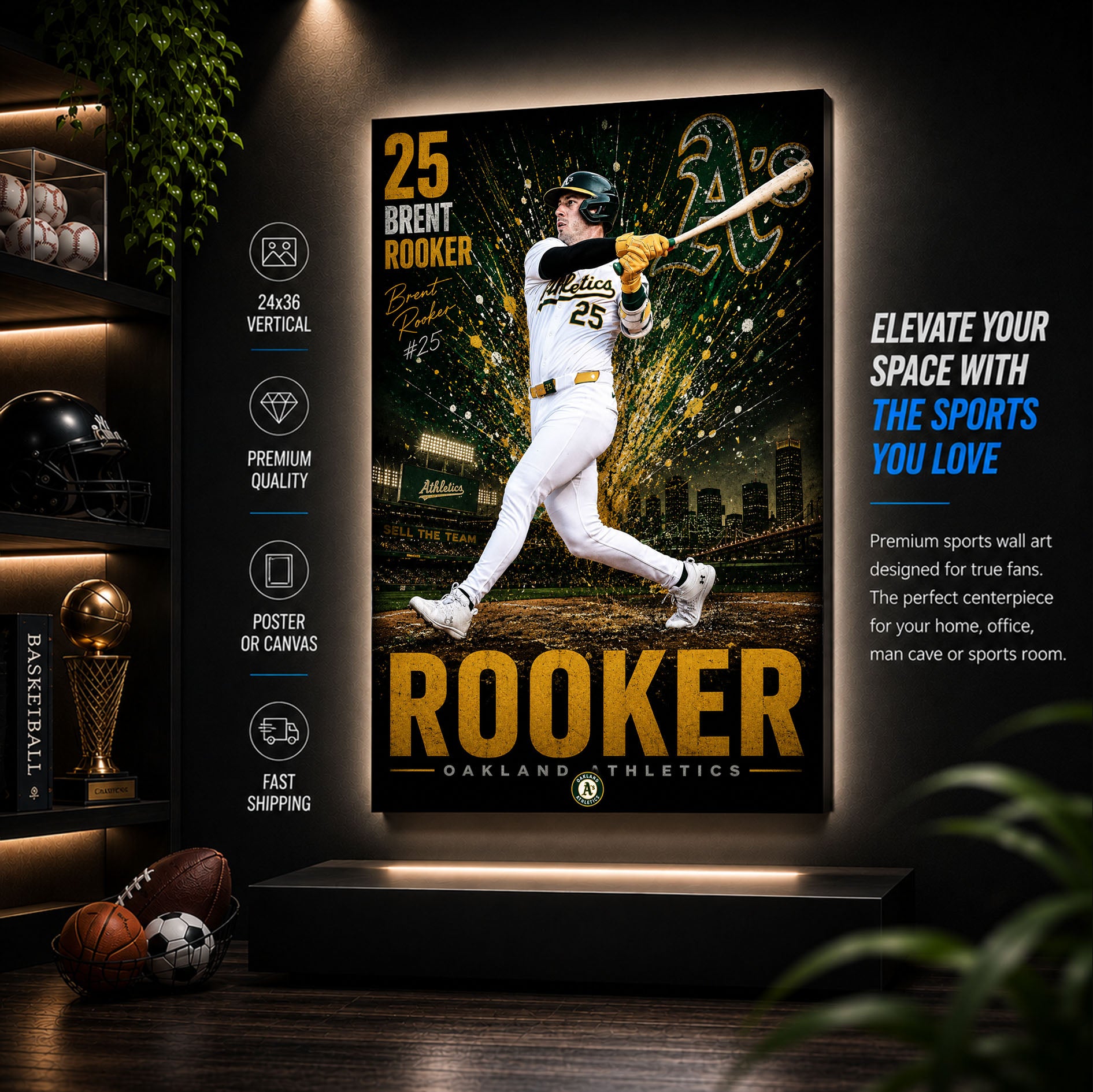Brent Rooker Athletics Poster or Canvas Wall Art