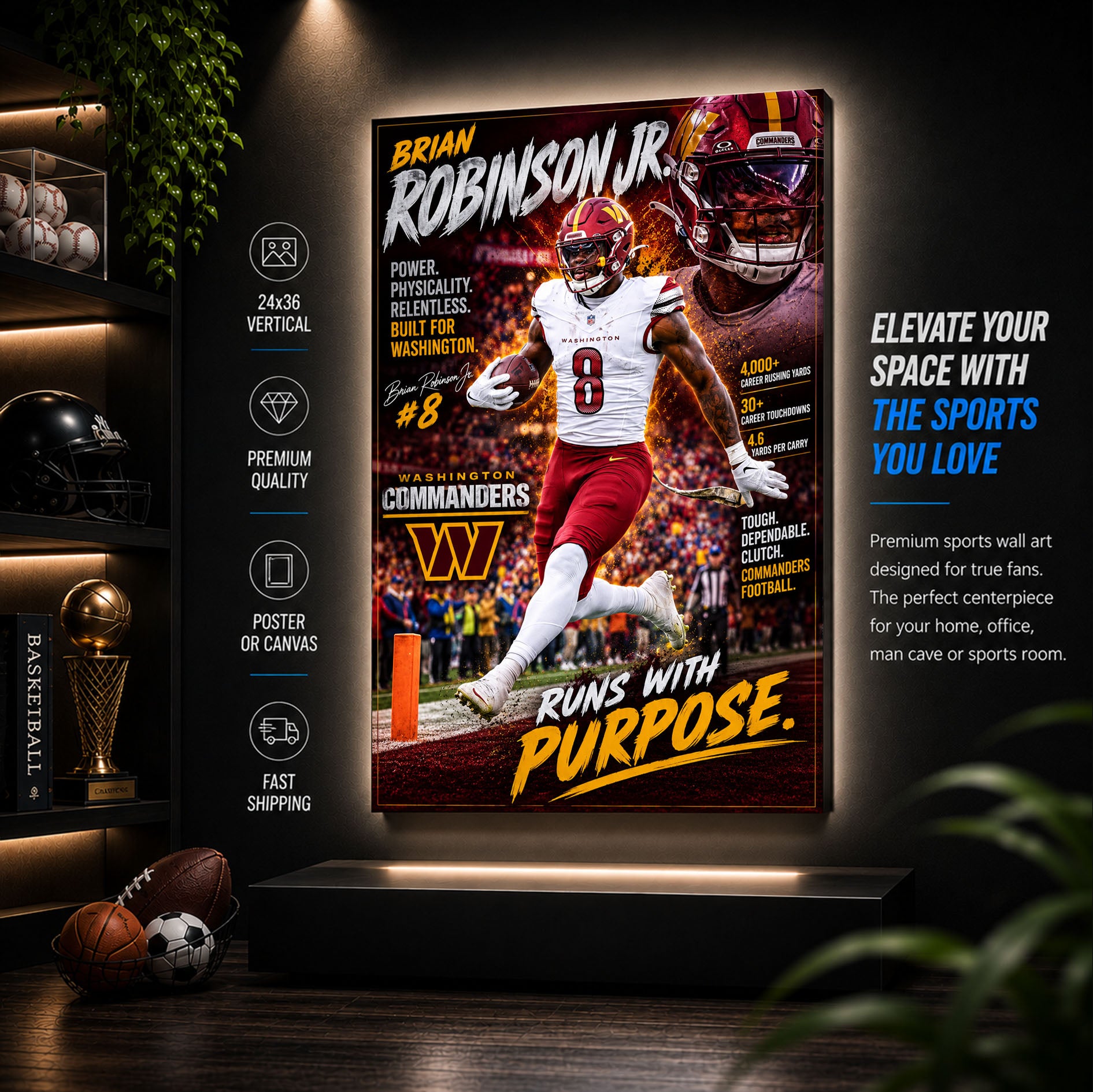 Brian Robinson Jr Commanders Fan Poster or Canvas Wall Art