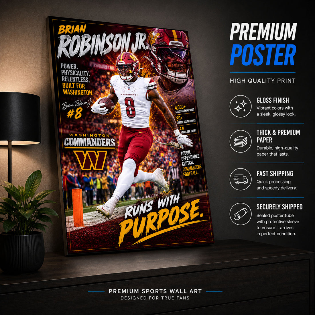 Brian Robinson Jr Commanders Fan Poster or Canvas Wall Art