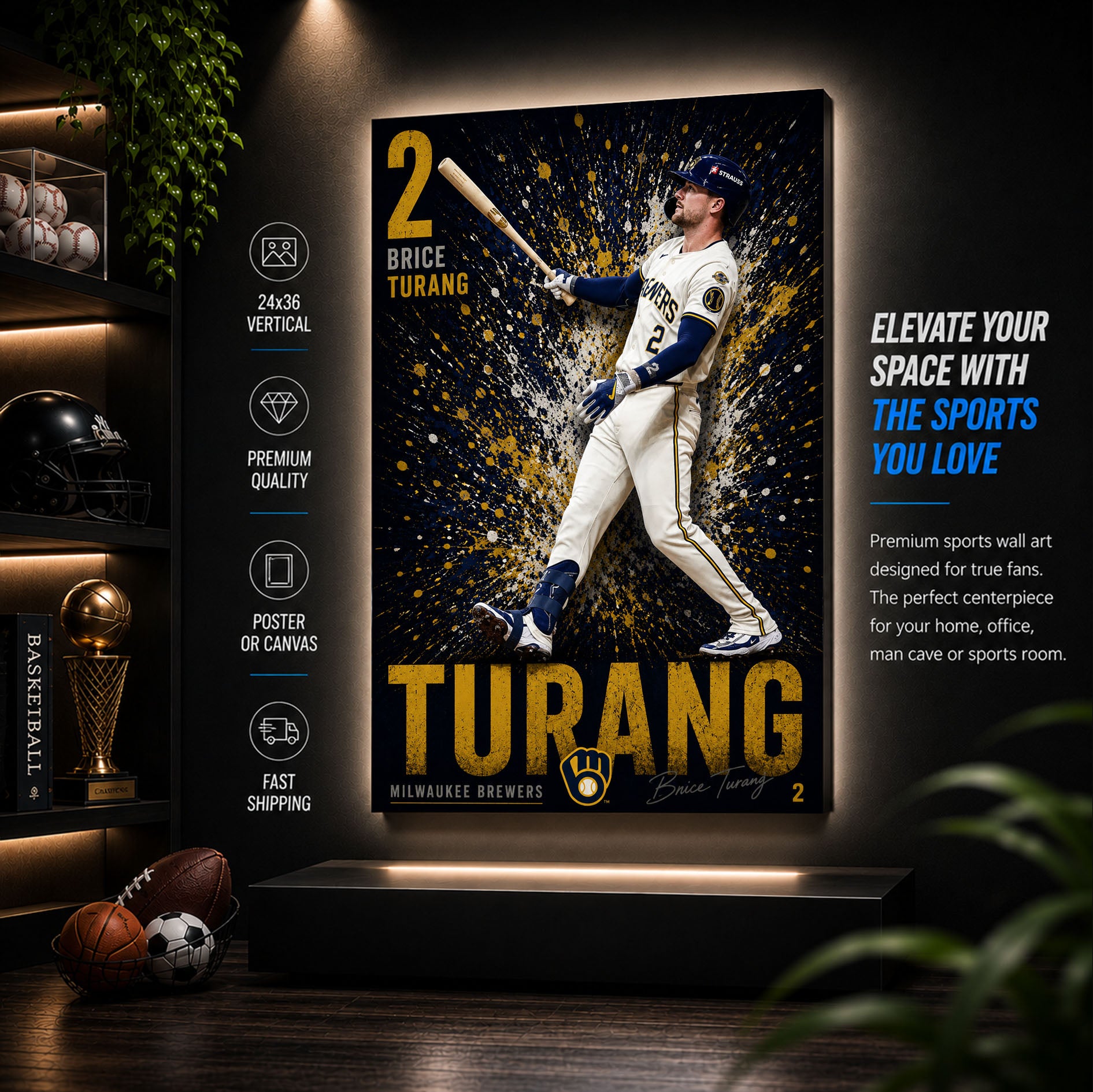 Brice Turang Brewers Poster or Canvas Wall Art