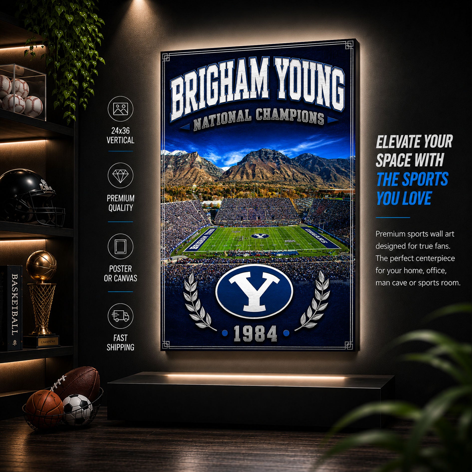 Brigham Young Football Stadium Fan Poster or Canvas Wall Art