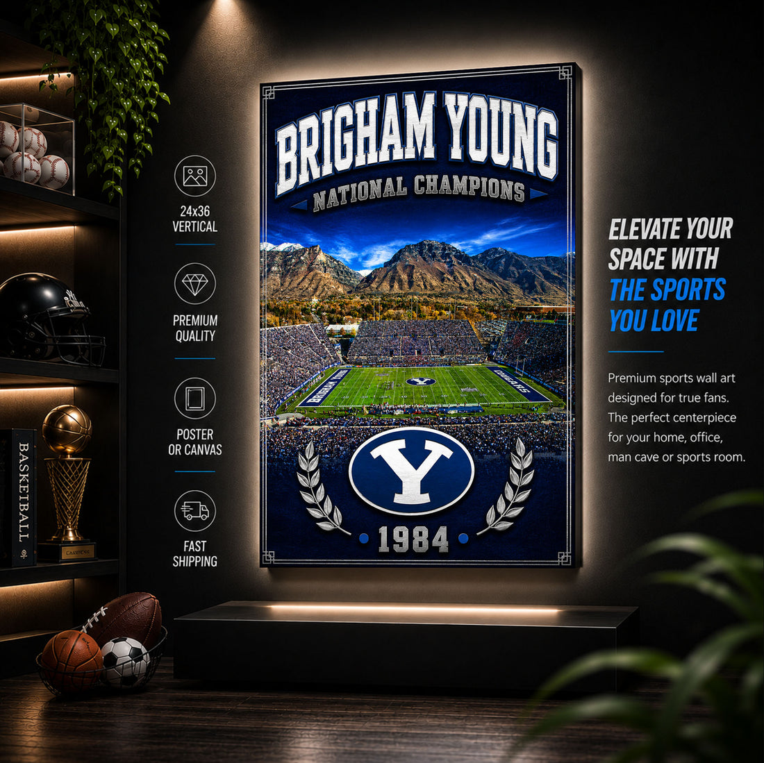 Brigham Young Football Stadium Fan Poster or Canvas Wall Art