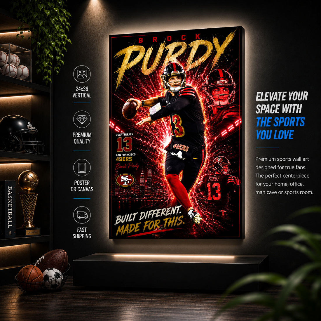 Brock Purdy 49ers Fan Poster or Canvas Wall Art