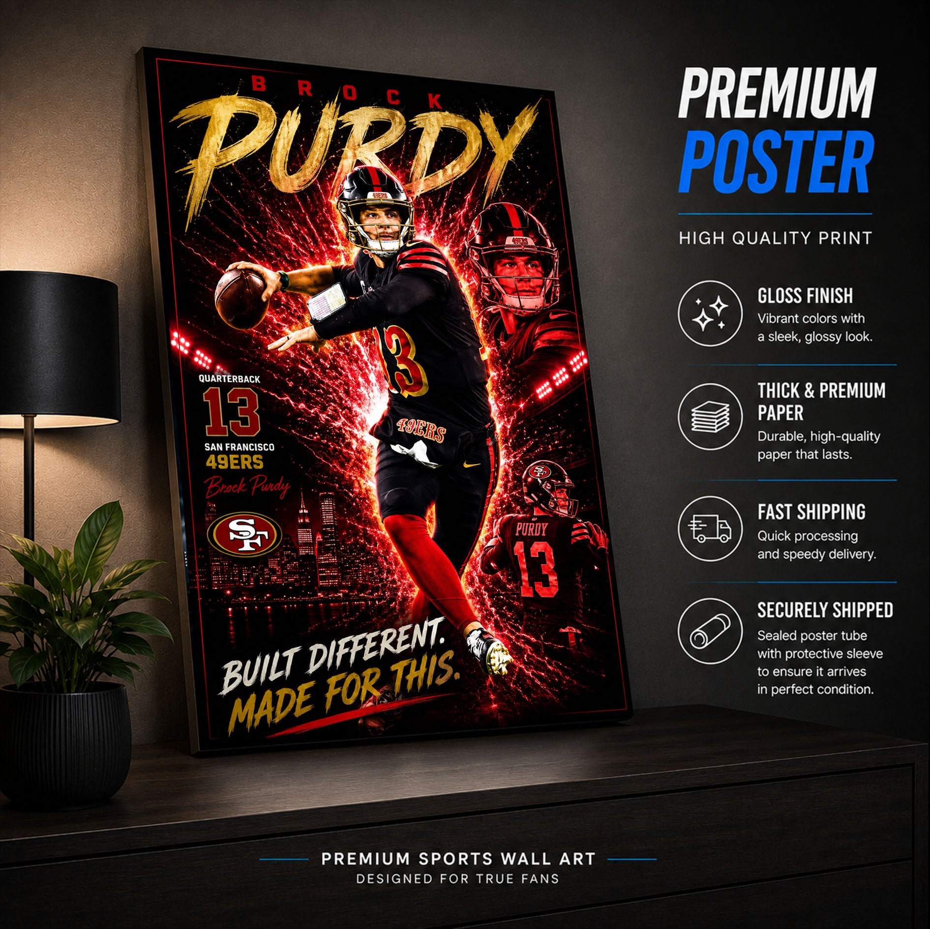 Brock Purdy 49ers Fan Poster or Canvas Wall Art