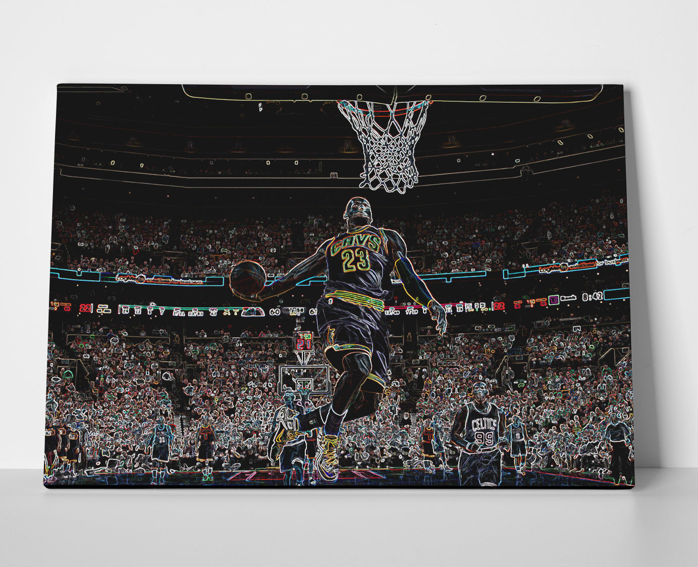 Lebron James Cavs Neon Poster or Wrapped Canvas - Player Season