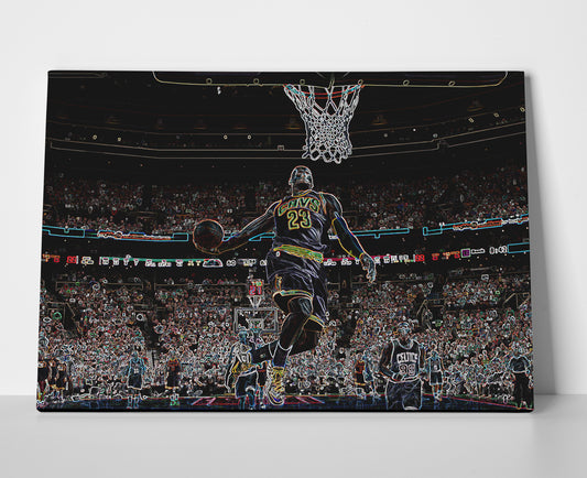 Lebron James Cavs Neon Poster or Wrapped Canvas - Player Season