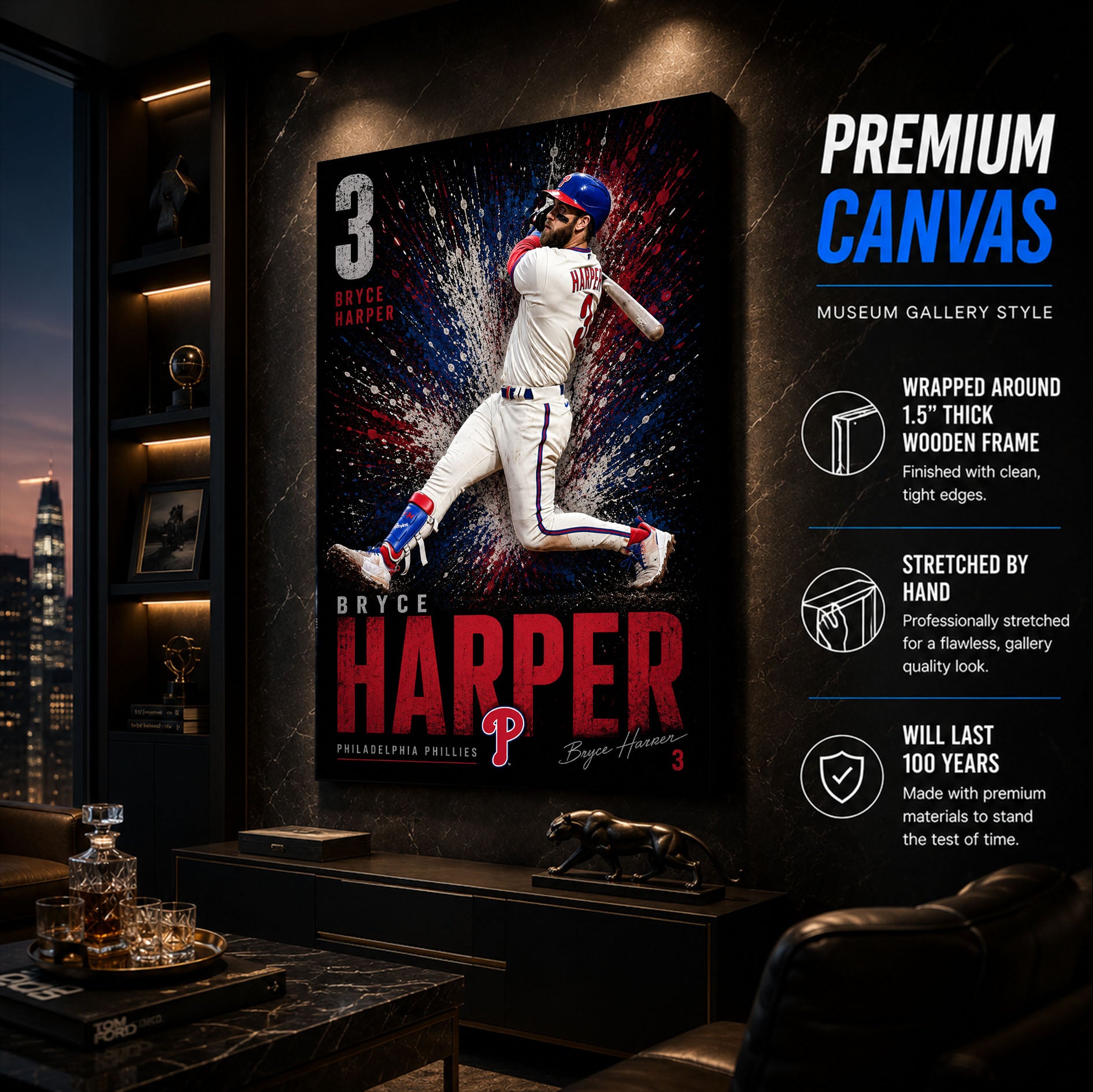 Bryce Harper Phillies Poster or Canvas Wall Art