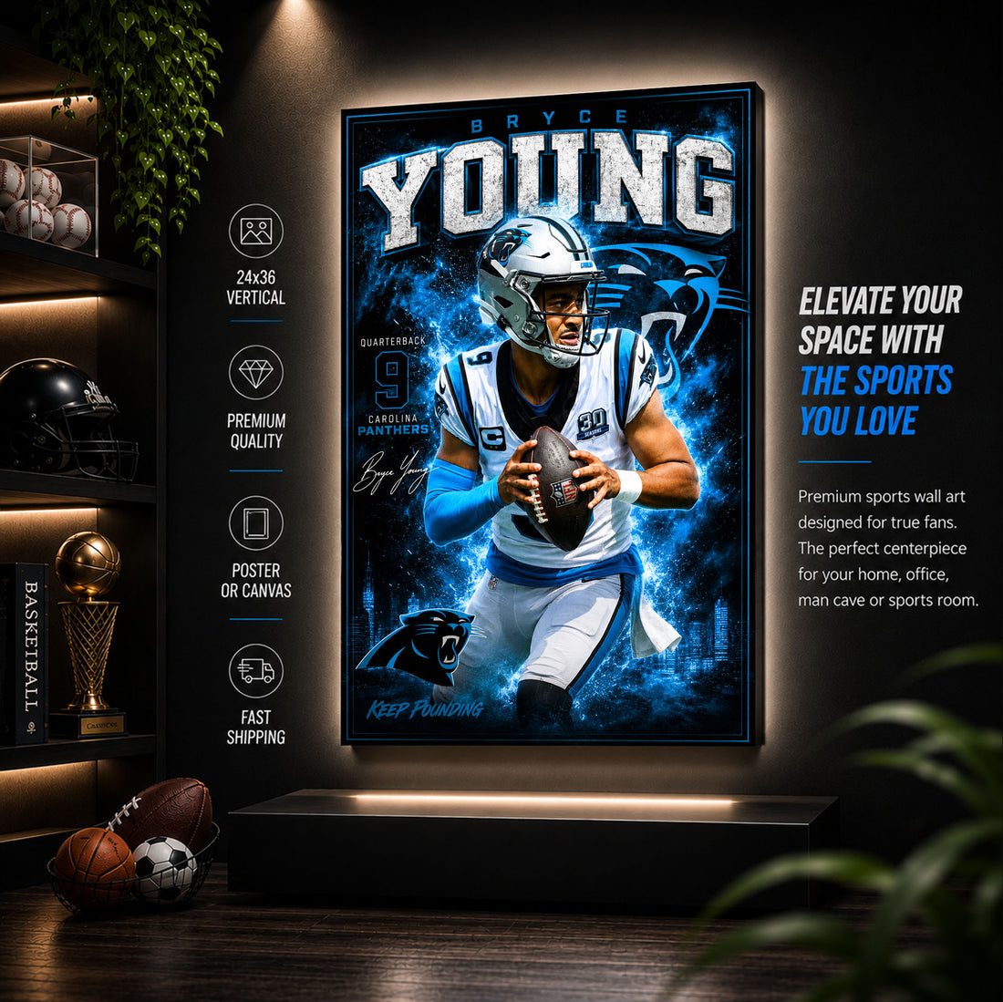 Bryce Young Panthers Fan Poster or Canvas Wall Art