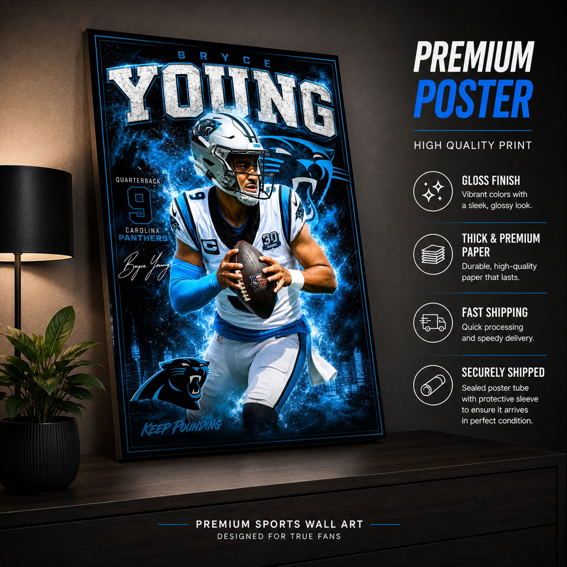 Bryce Young Panthers Fan Poster or Canvas Wall Art